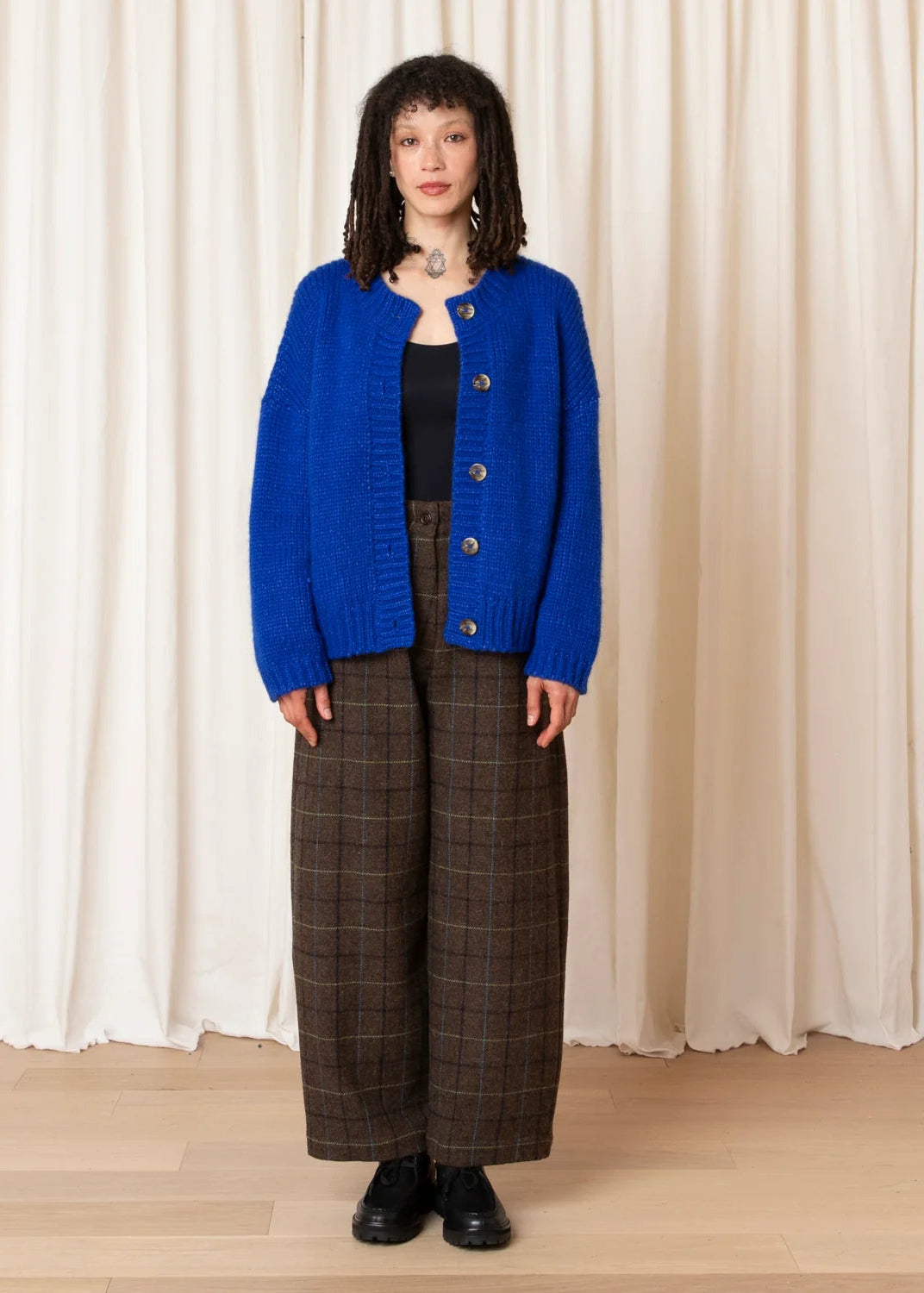 cobalt cardigan on model 