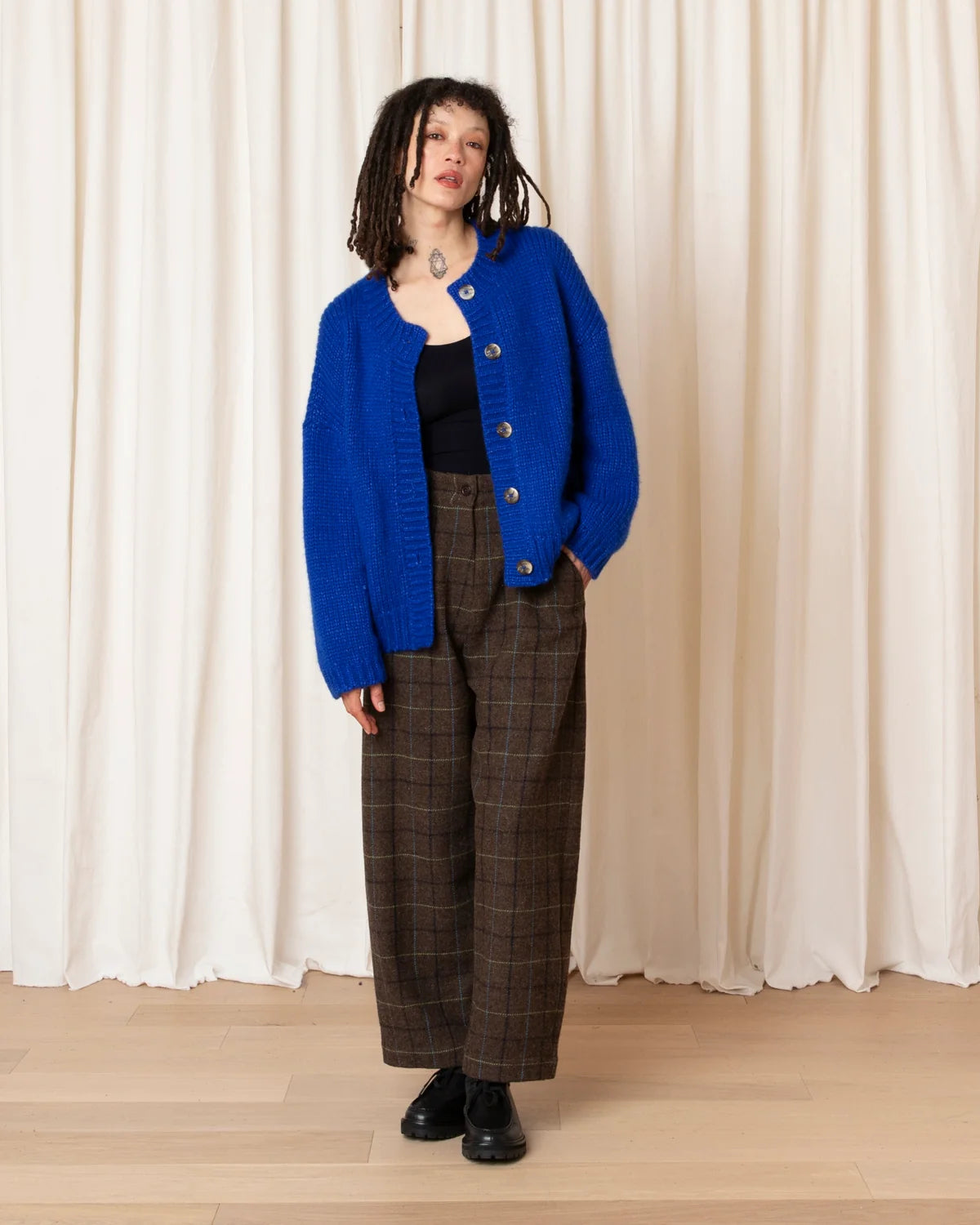 cobalt cardigan on model 