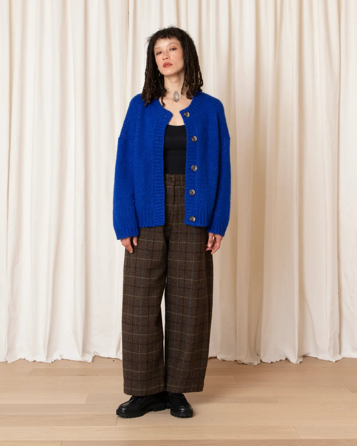 cobalt cardigan on model 