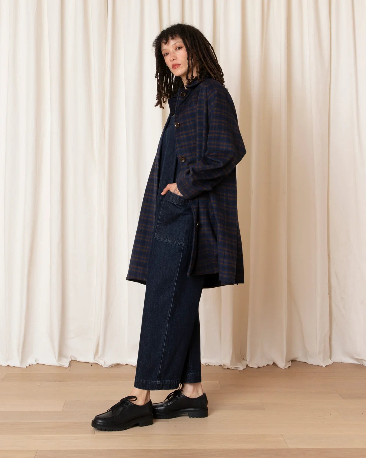 Ali Golden Short Trench – Copper/Blue Plaid