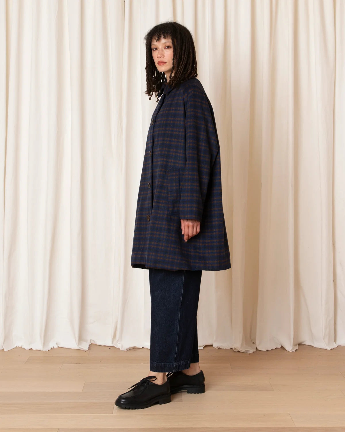Ali Golden Short Trench – Copper/Blue Plaid