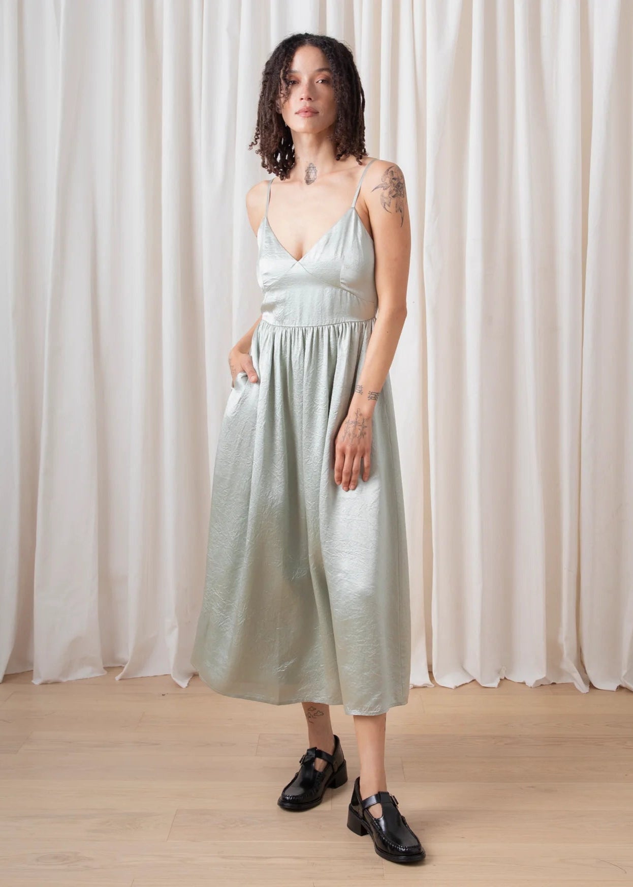 Tie-Back Midi Dress // Sage