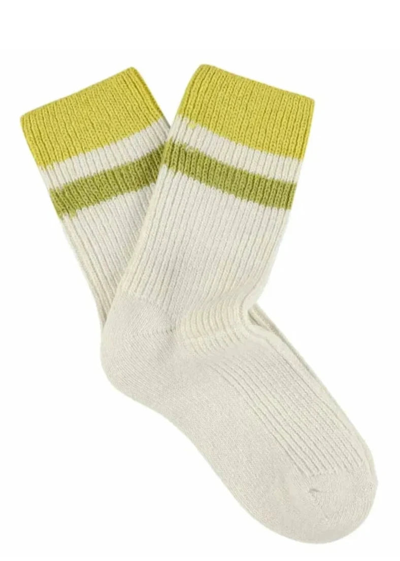 Cashmere Stripes Socks // Ecru,Yellow, Green