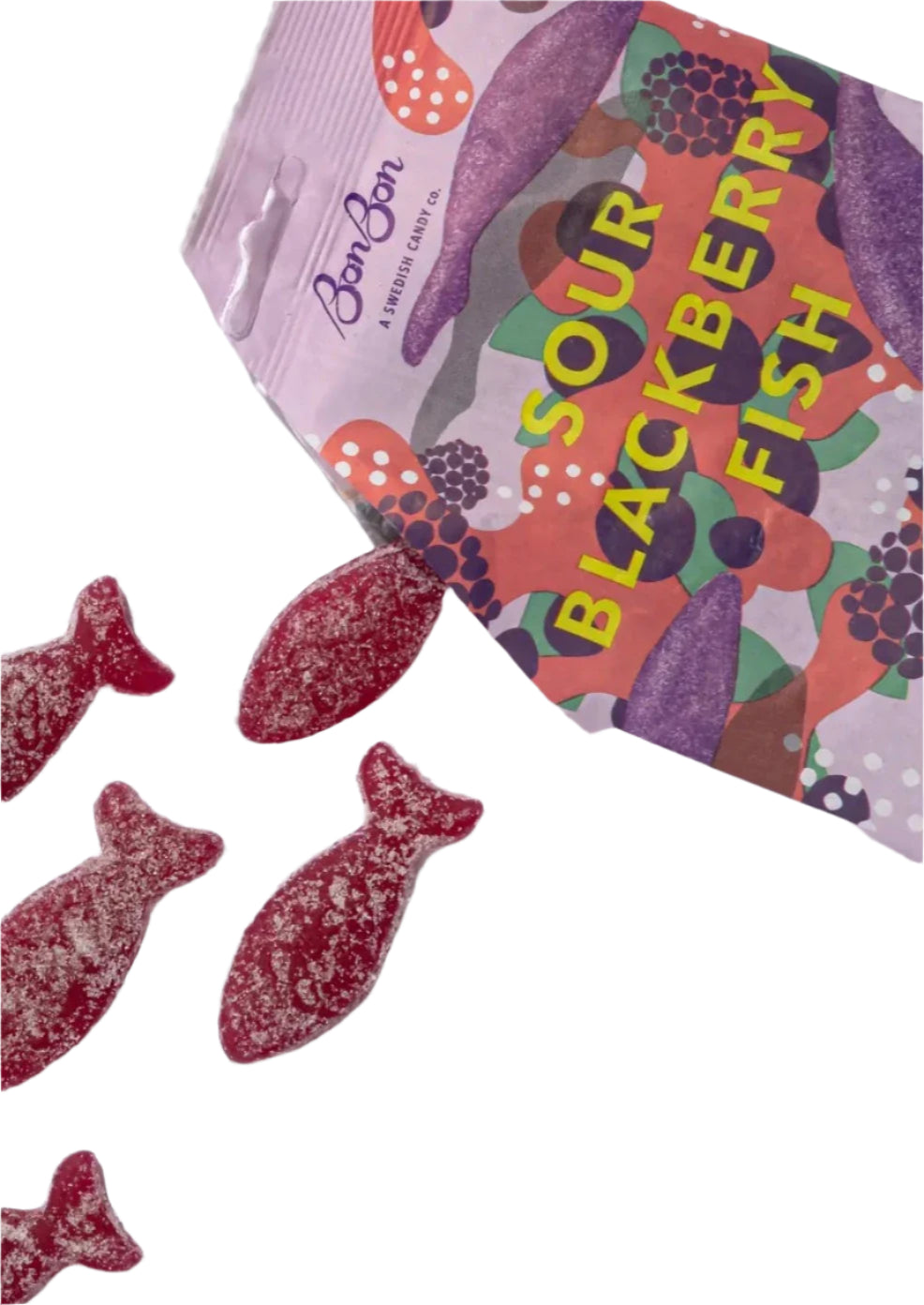 purple packaging and candy fish