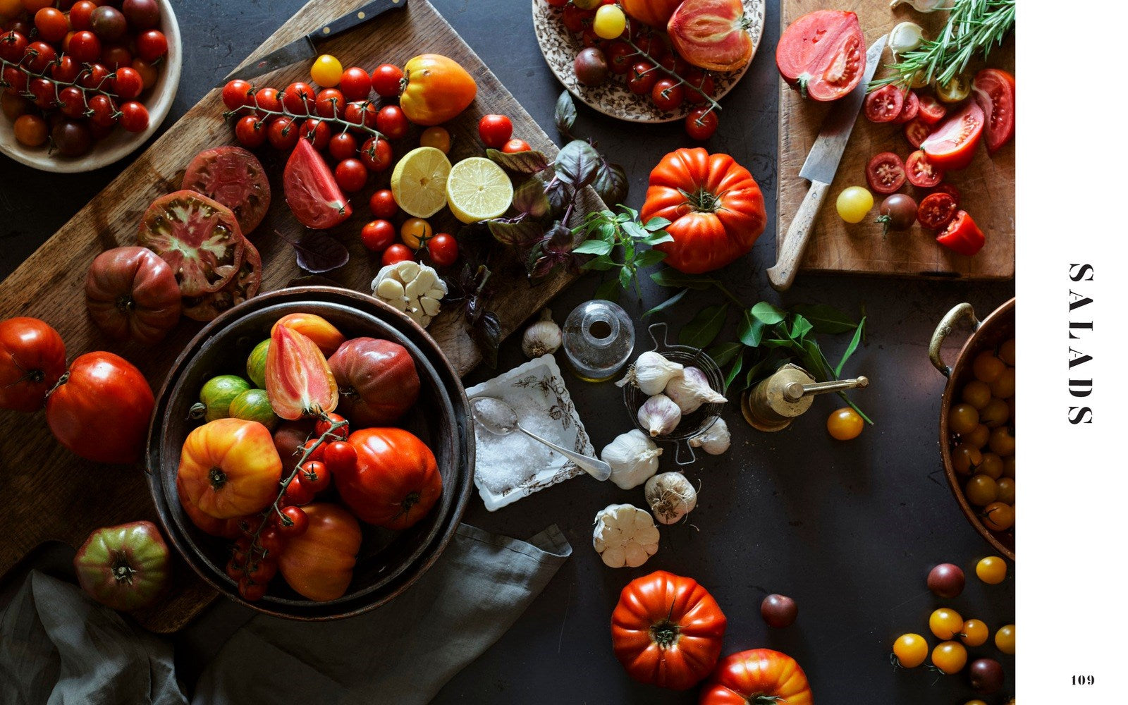 salad ingredients such as tomatoes and garlic
