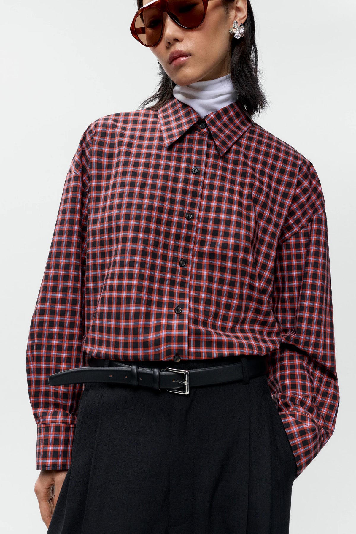 Cordera Checkered Oversized Shirt – Orange/Black