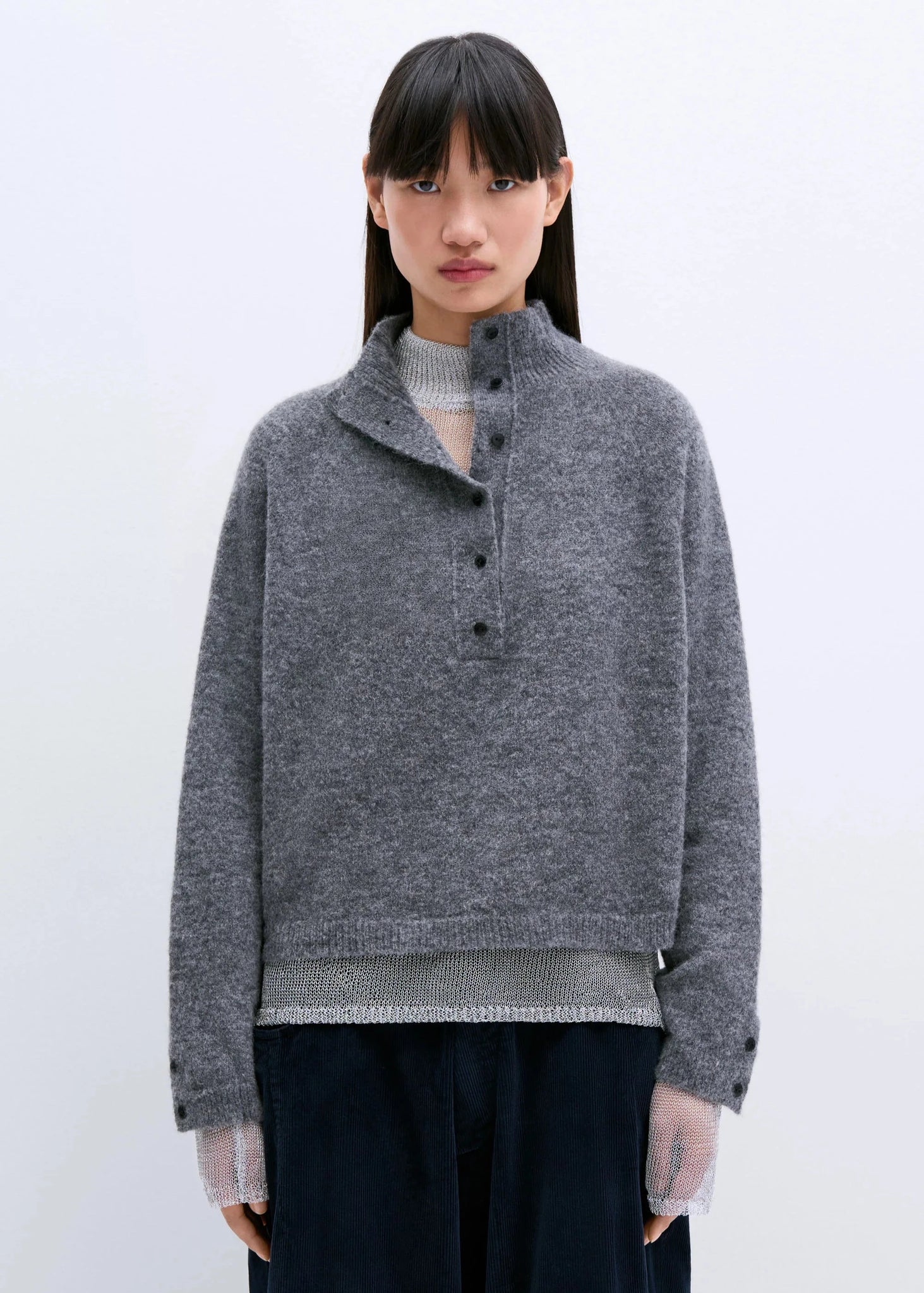 Baby Alpaca Polo Sweater // Gray