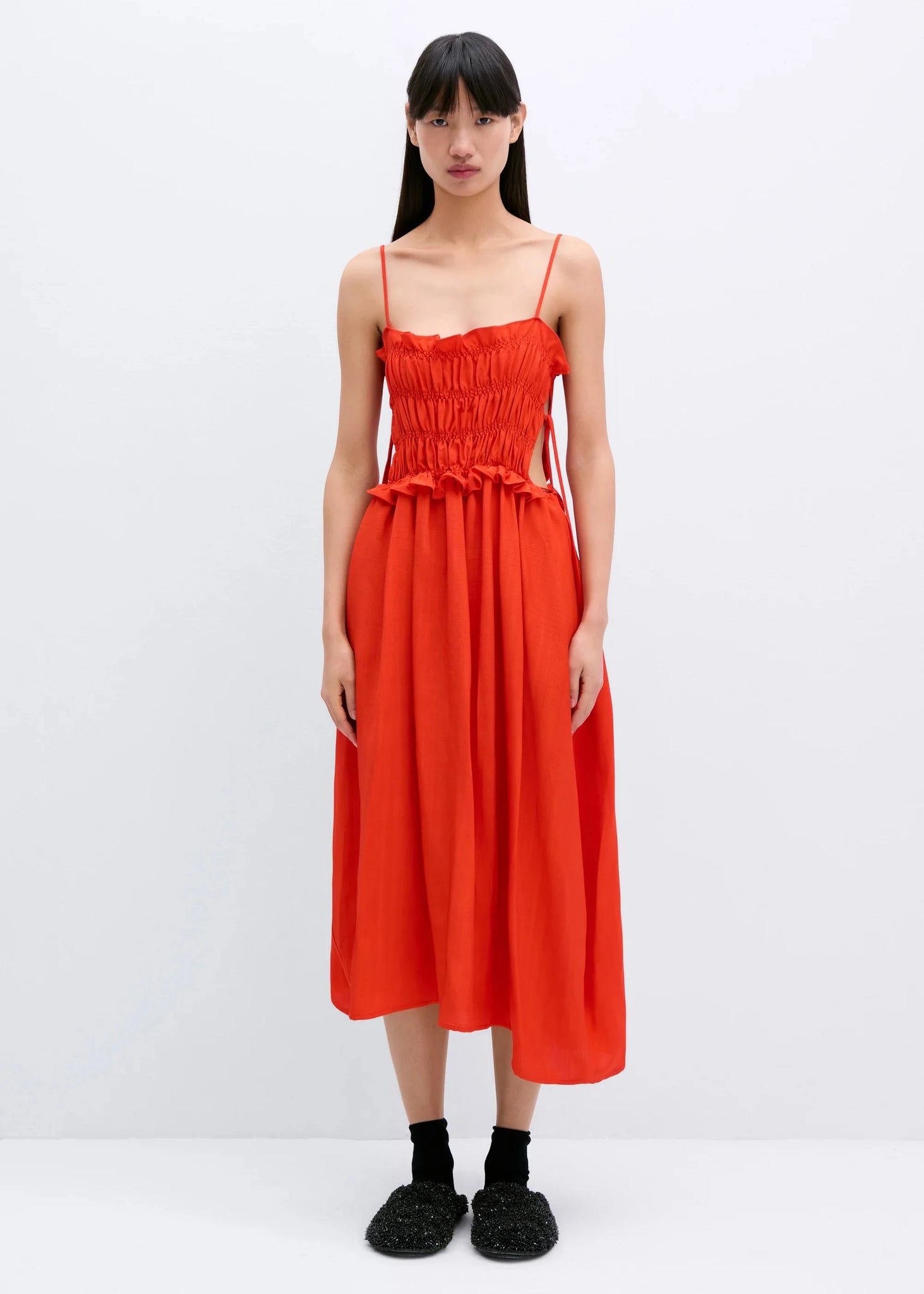 Viscose Gathered Dress // Coral