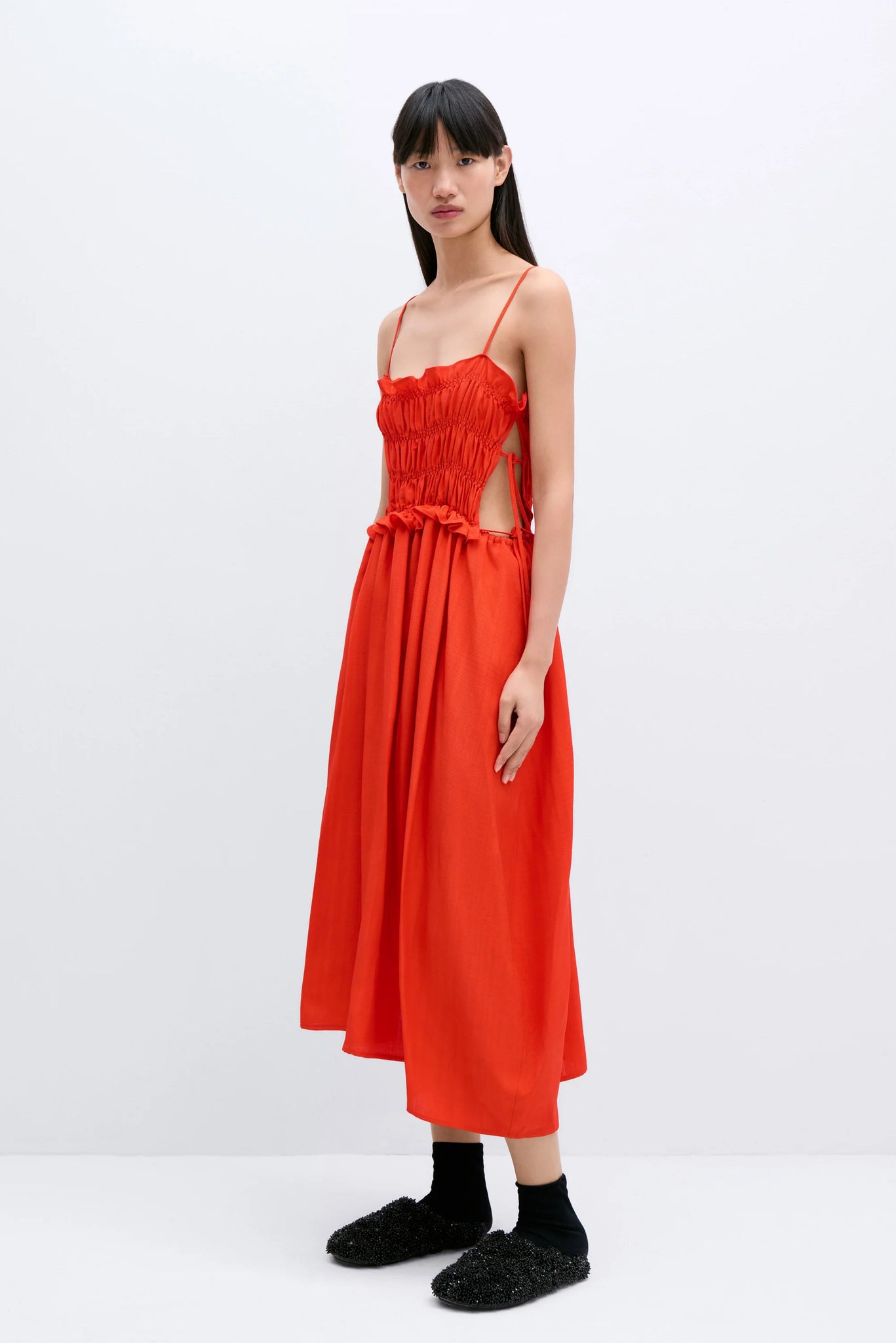 Viscose Gathered Dress // Coral