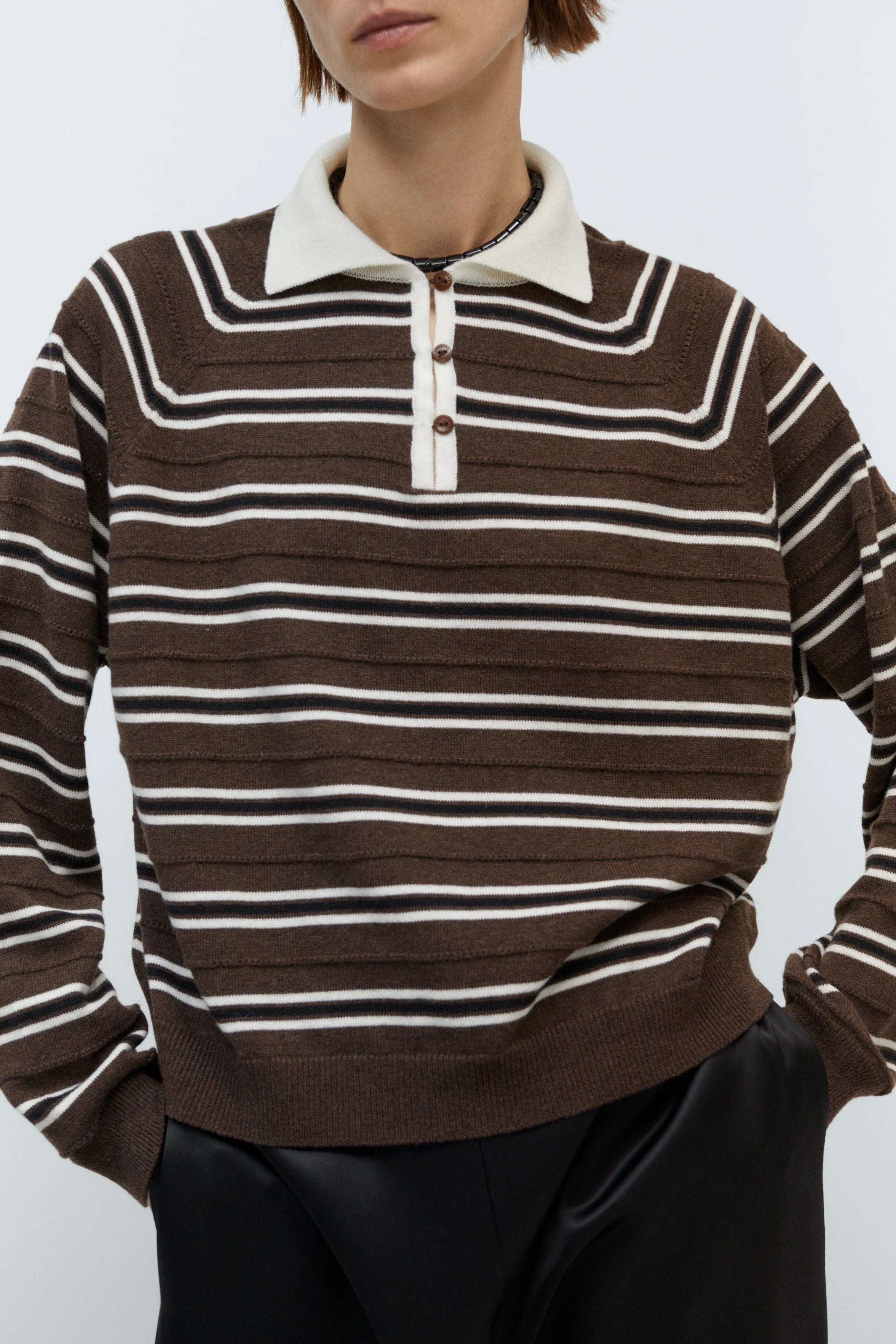 Merino Wool Striped Polo // Brown