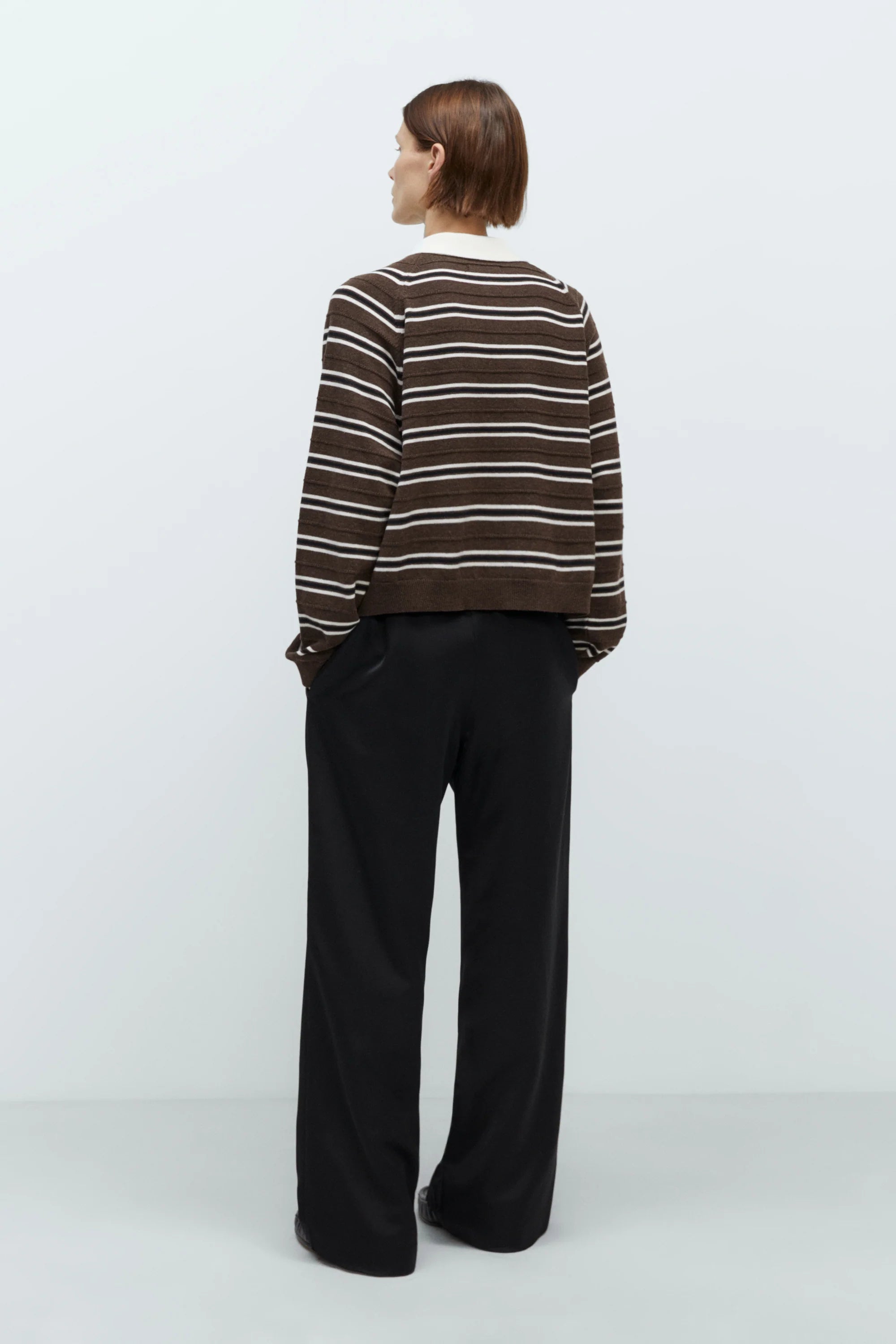 Merino Wool Striped Polo // Brown