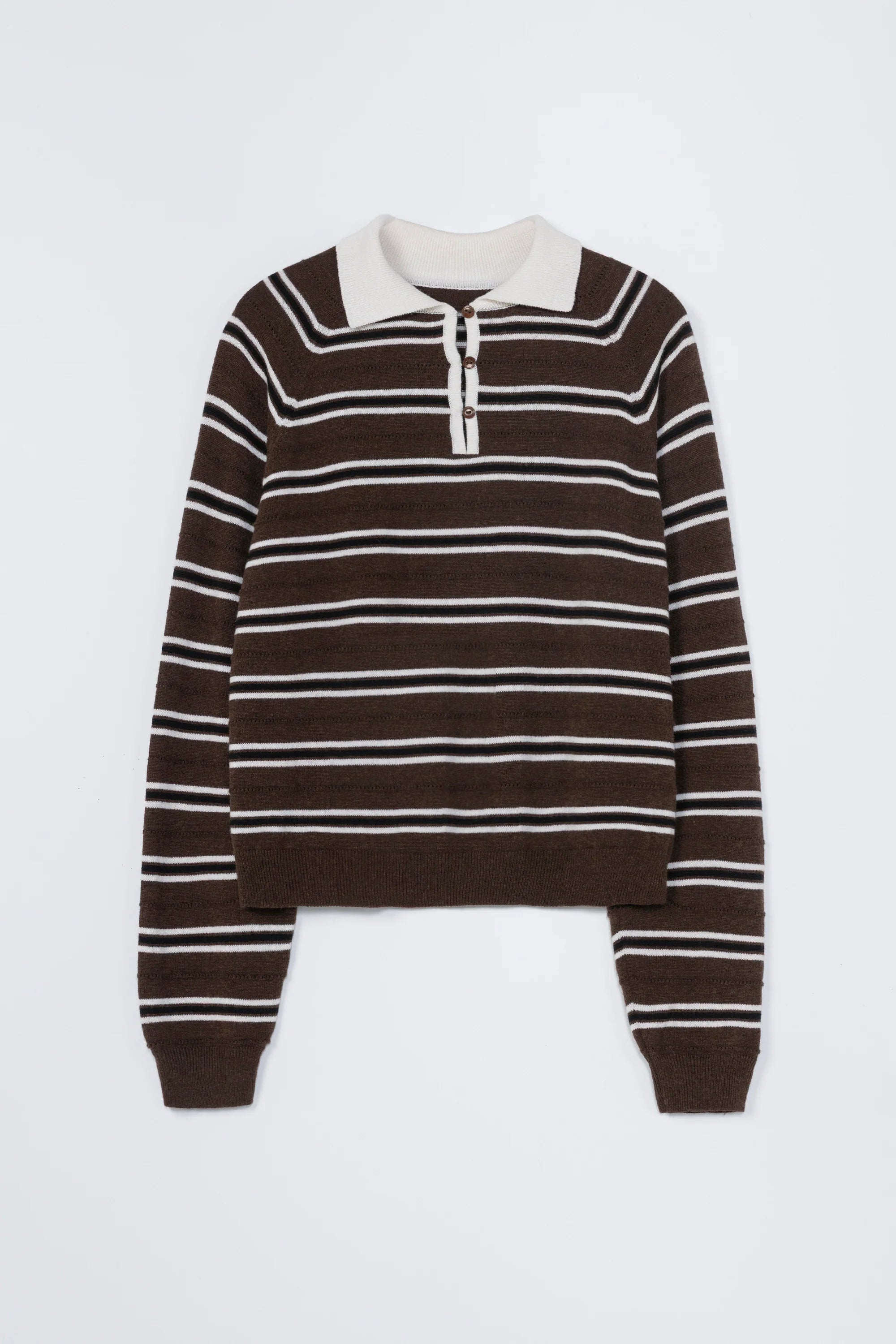 Merino Wool Striped Polo // Brown