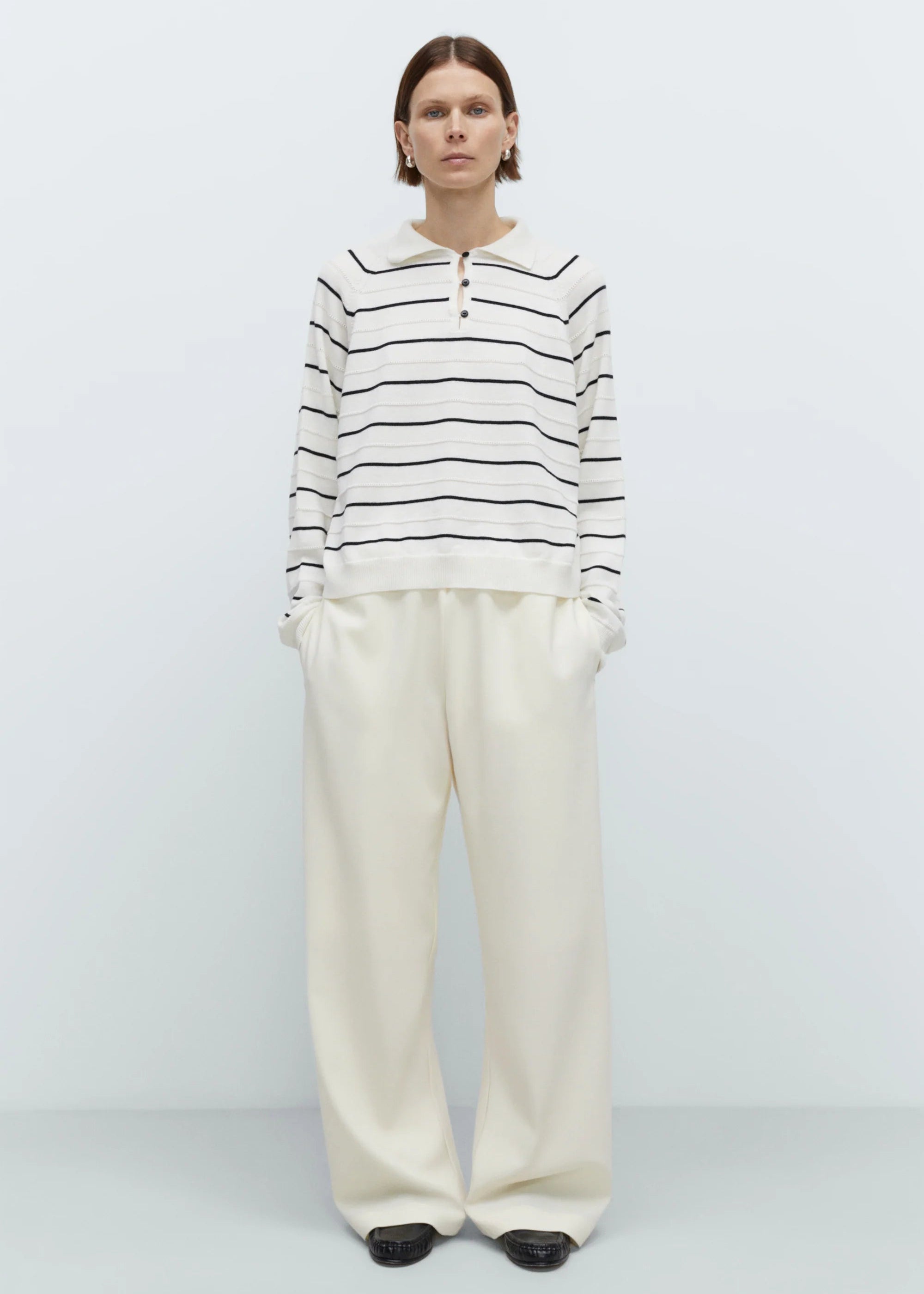 Merino Wool Striped Polo // White