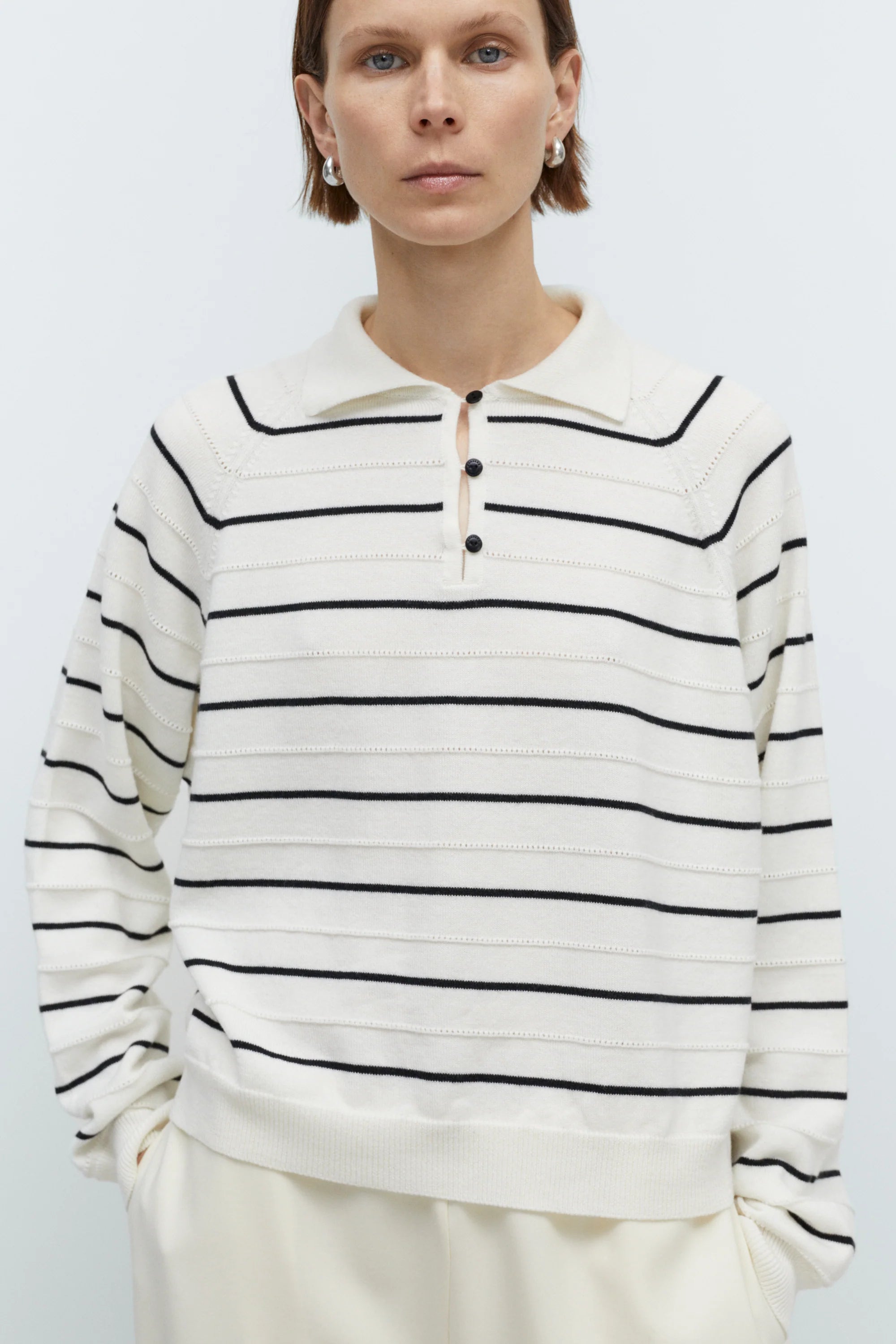 Merino Wool Striped Polo // White