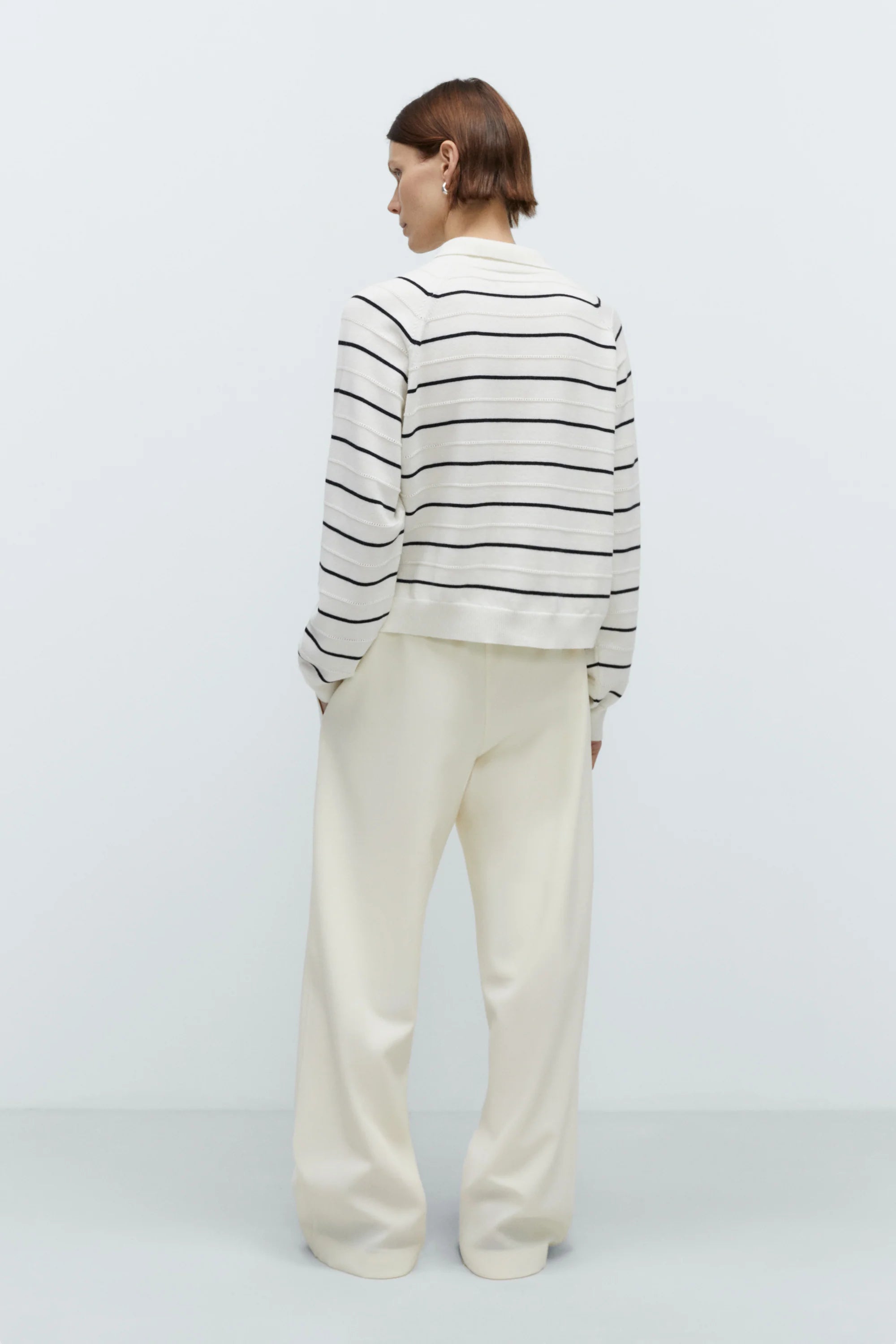 Merino Wool Striped Polo // White