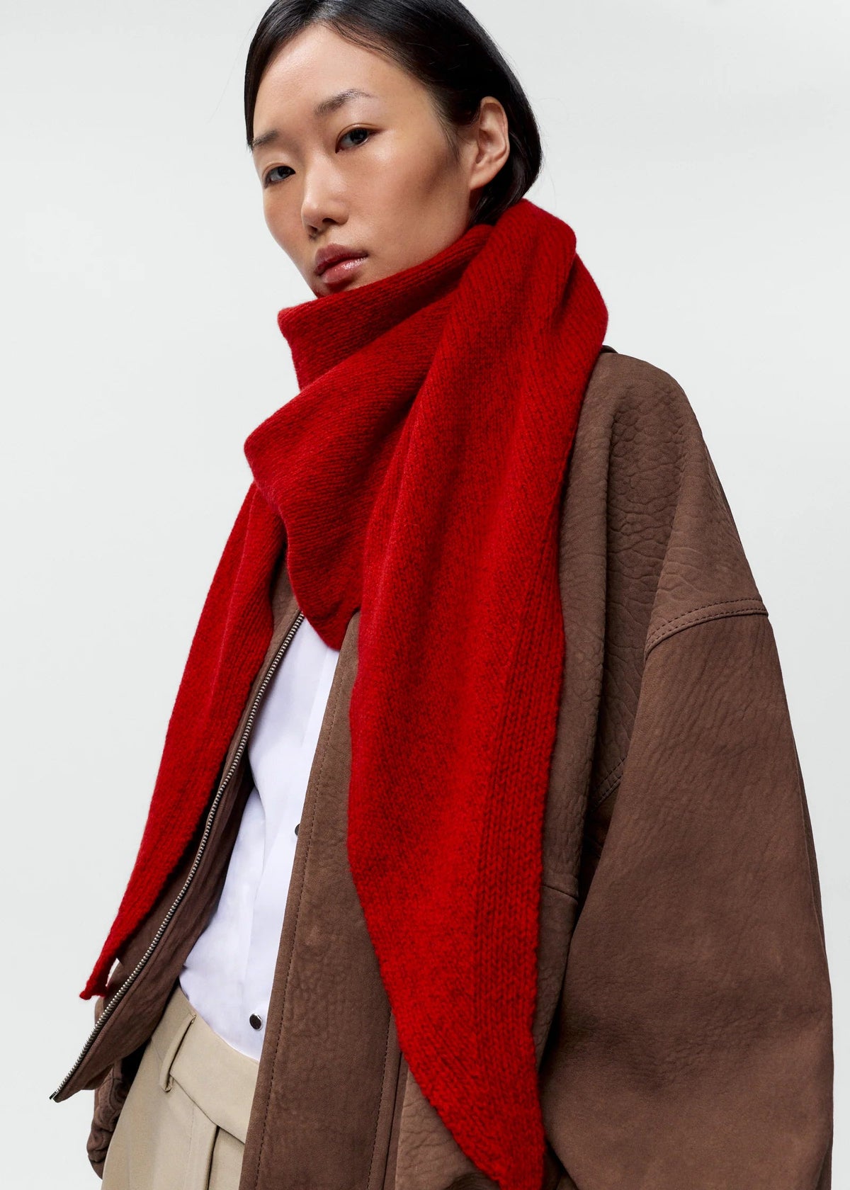 red sarf on model