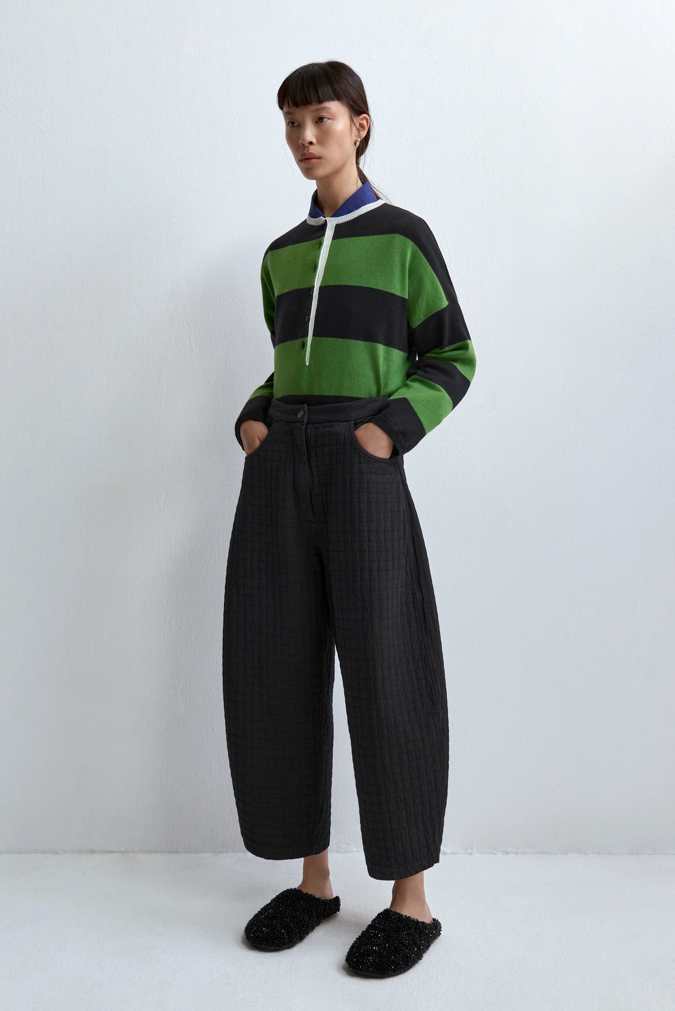 Merino Wool Striped Polo Sweater // Herba