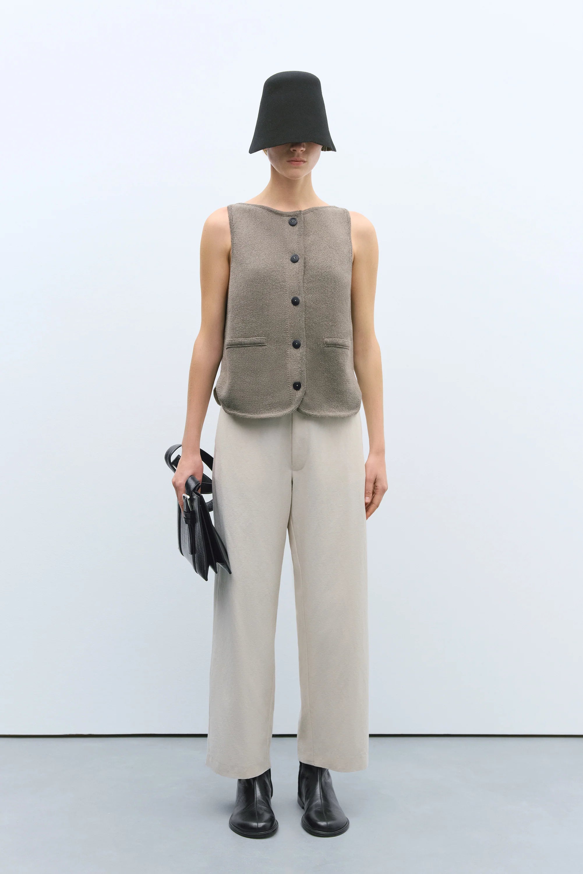 Boat Neck Waistcoat // Taupe