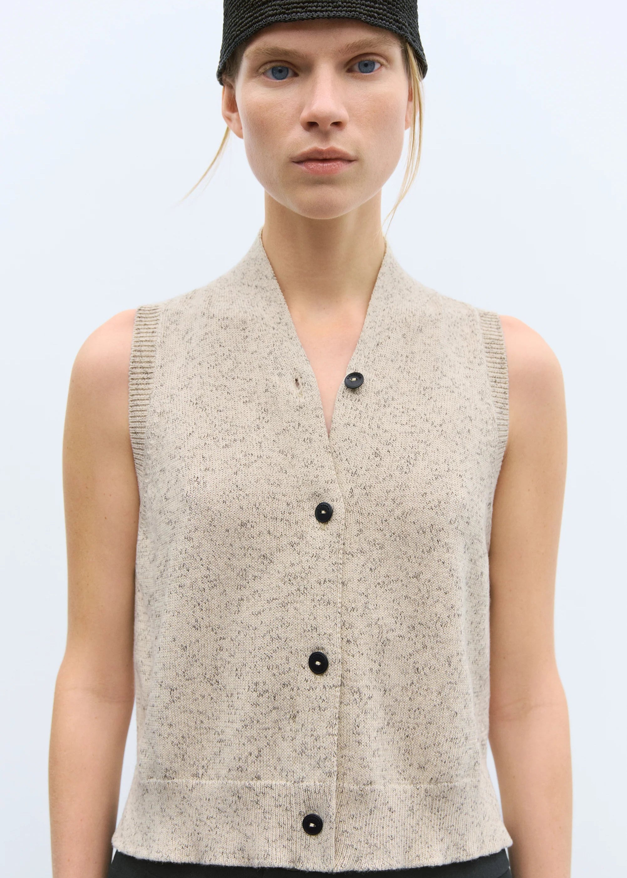 Flecked Cotton Vest Natural