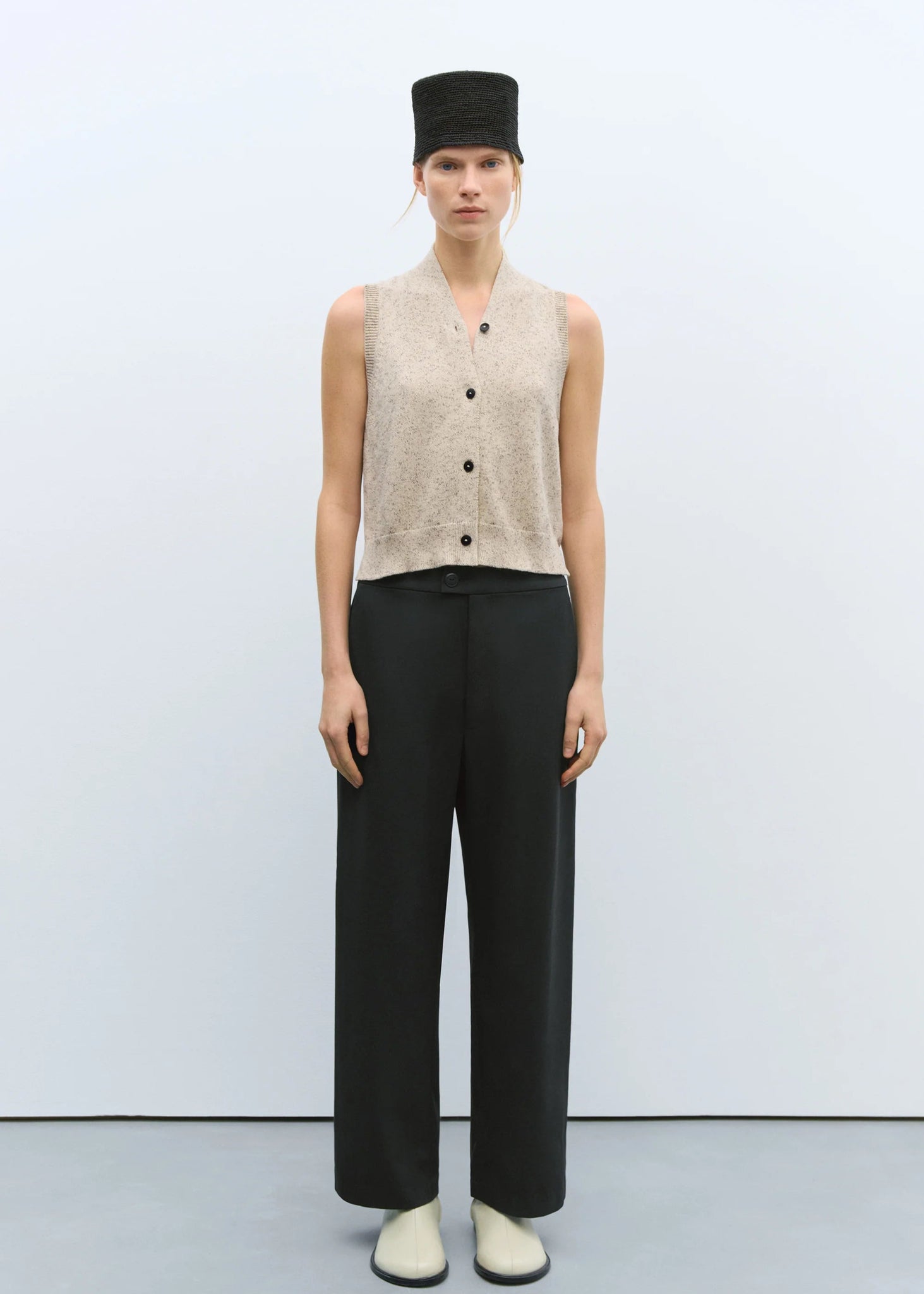 Flecked Cotton Vest Natural