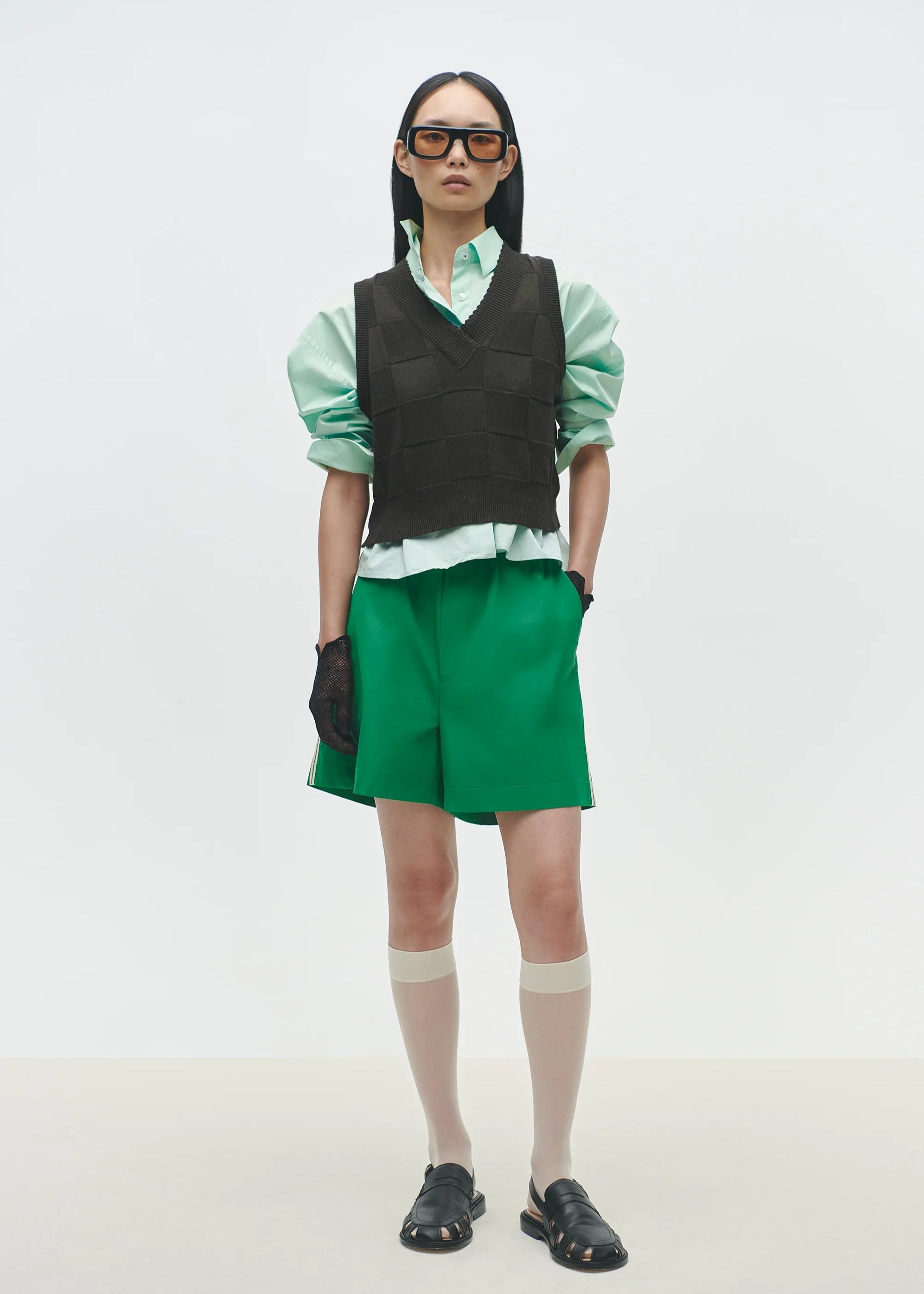Checkered Cotton & Cashmere Waistcoat // Dark Moss