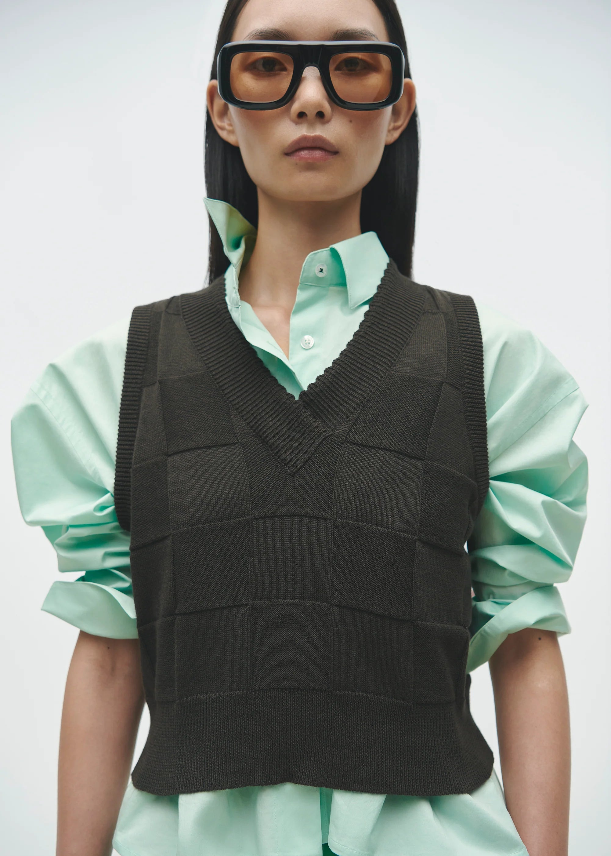 Checkered Cotton & Cashmere Waistcoat // Dark Moss