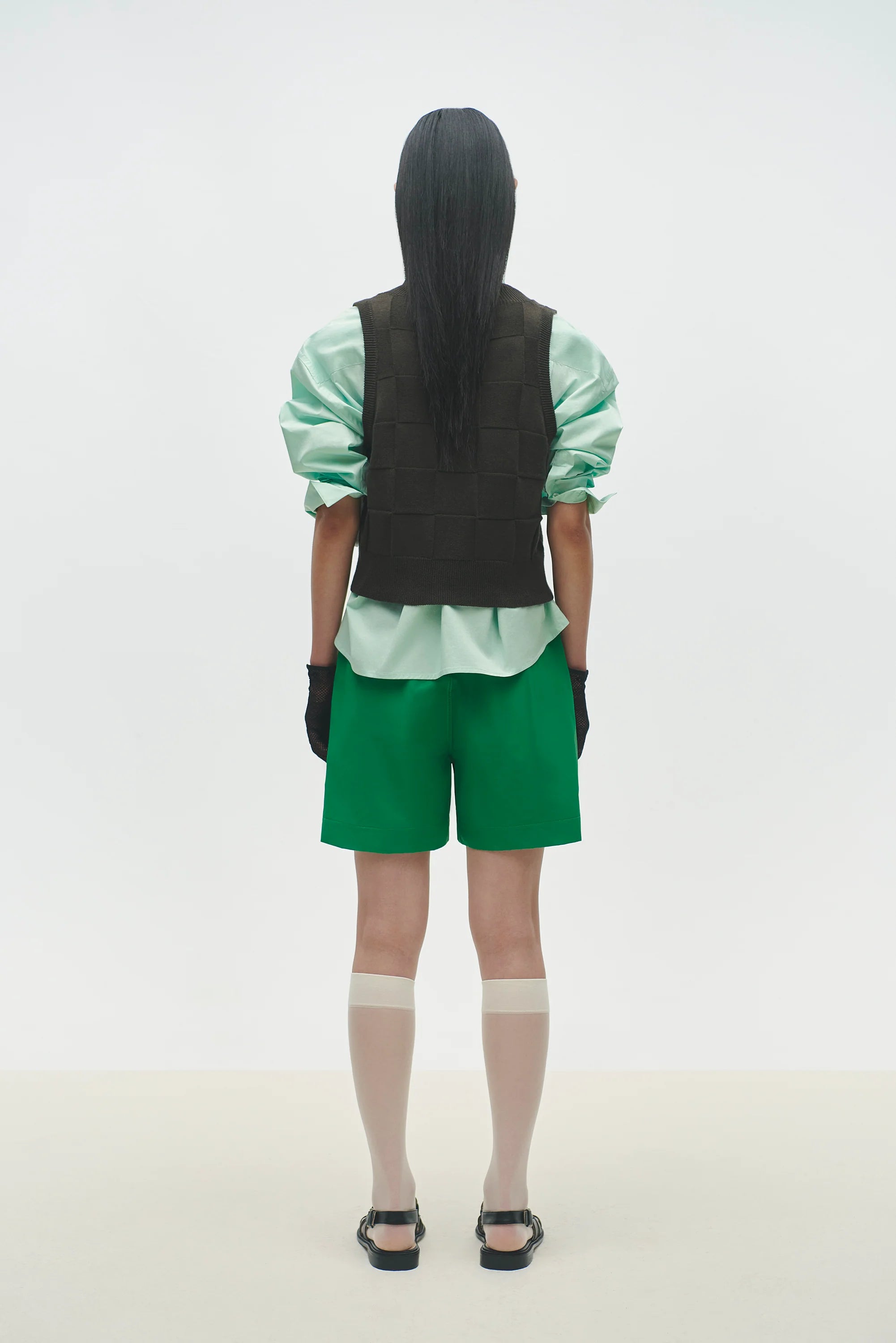 Checkered Cotton & Cashmere Waistcoat // Dark Moss