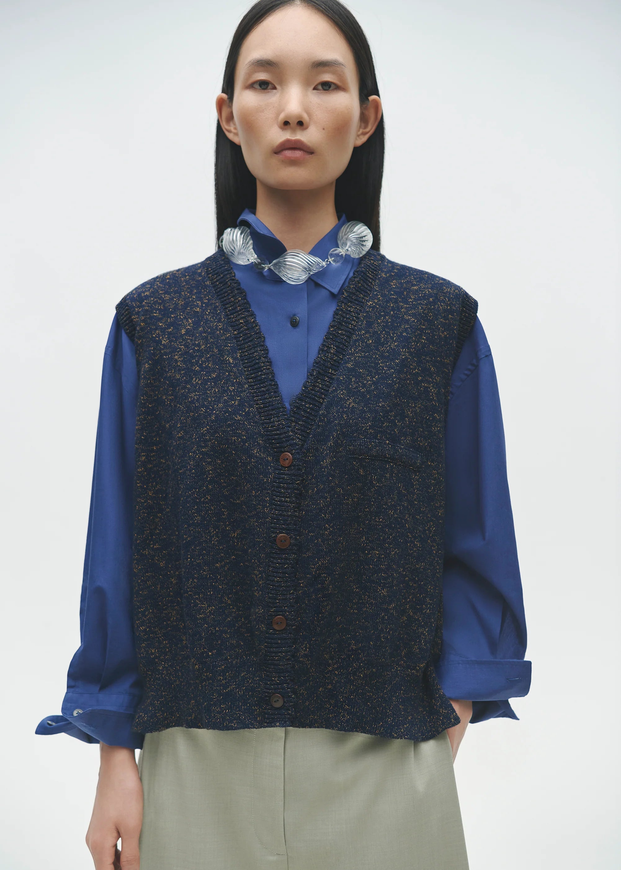 Flecked Cotton Waistcoat // Navy