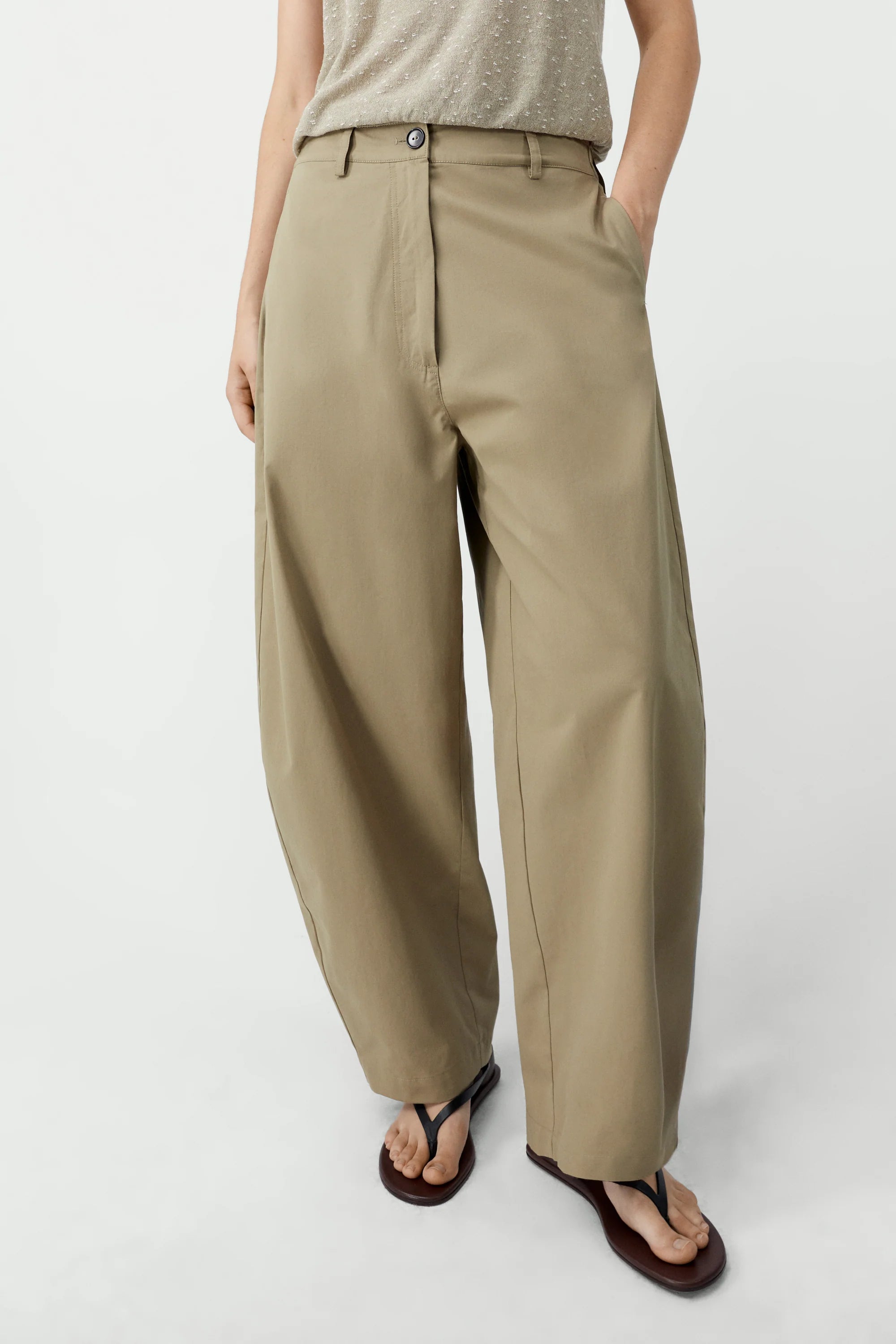 Cordera Cotton Curved Pants — Camel