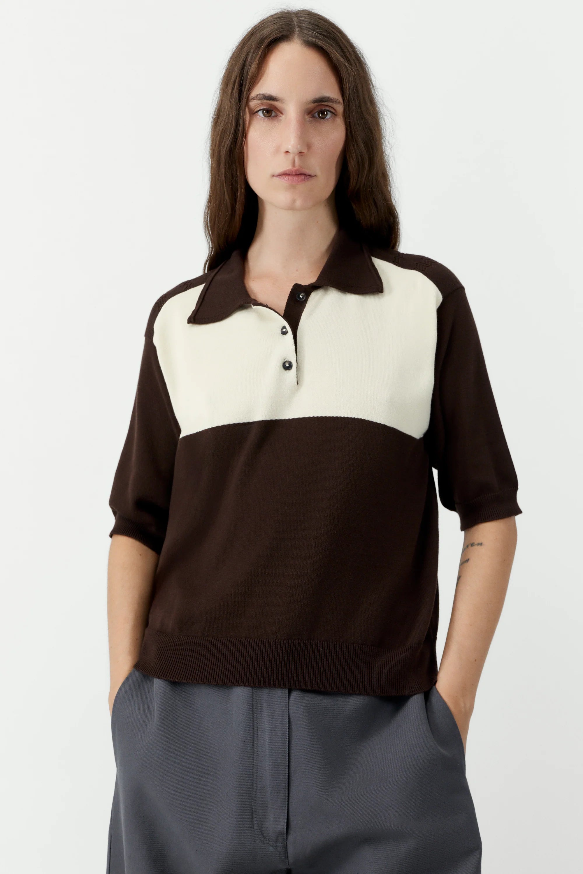 Cordera Organic Cotton Colorblock Polo — Brown
