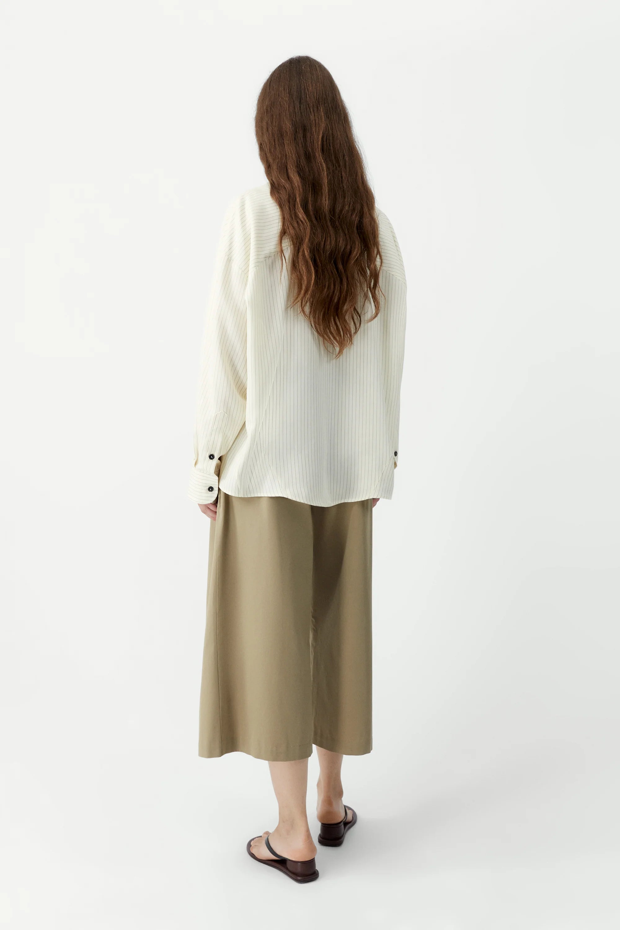 Cordera Oversized Pencil Striped Shirt — Cream