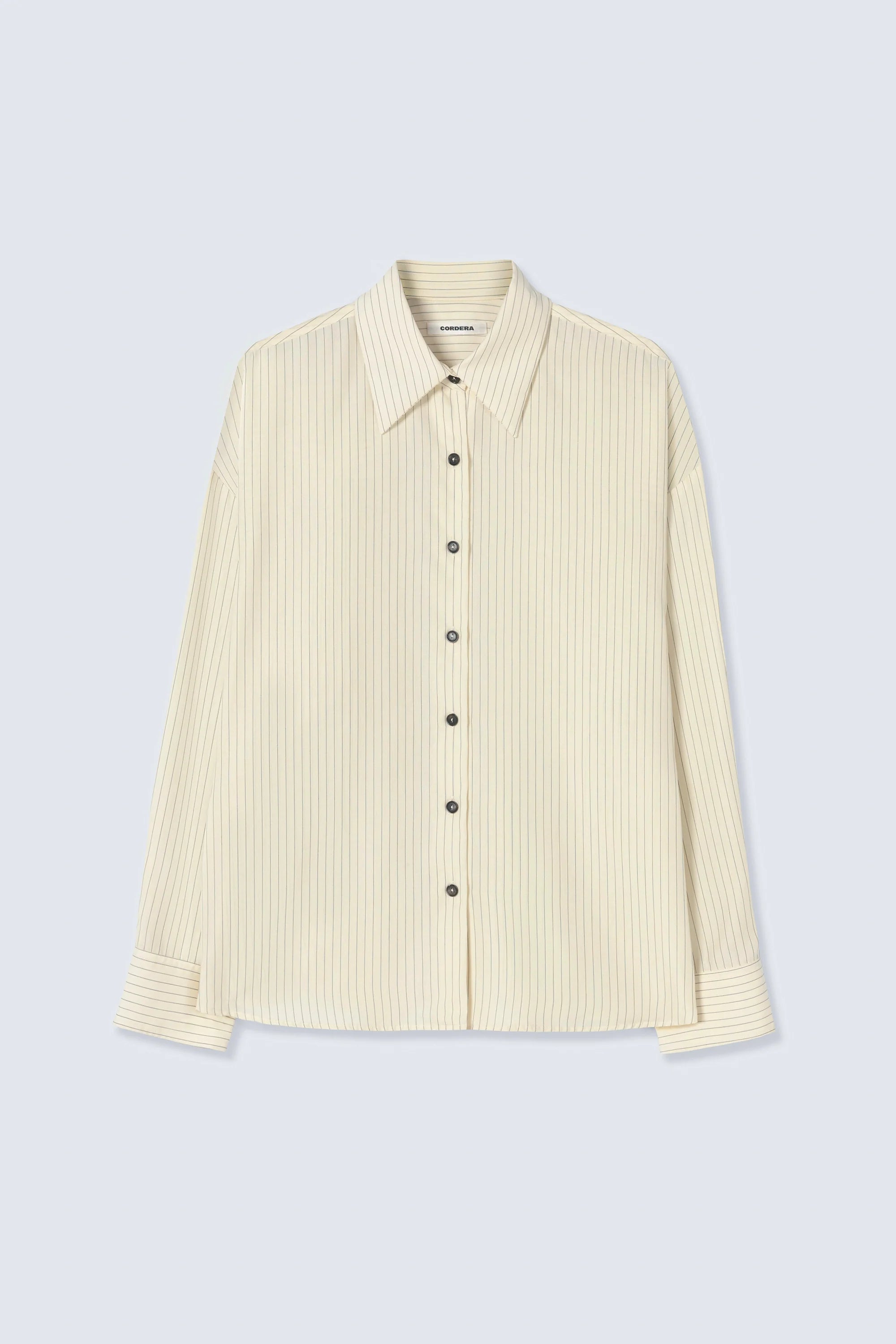 Cordera Oversized Pencil Striped Shirt — Cream