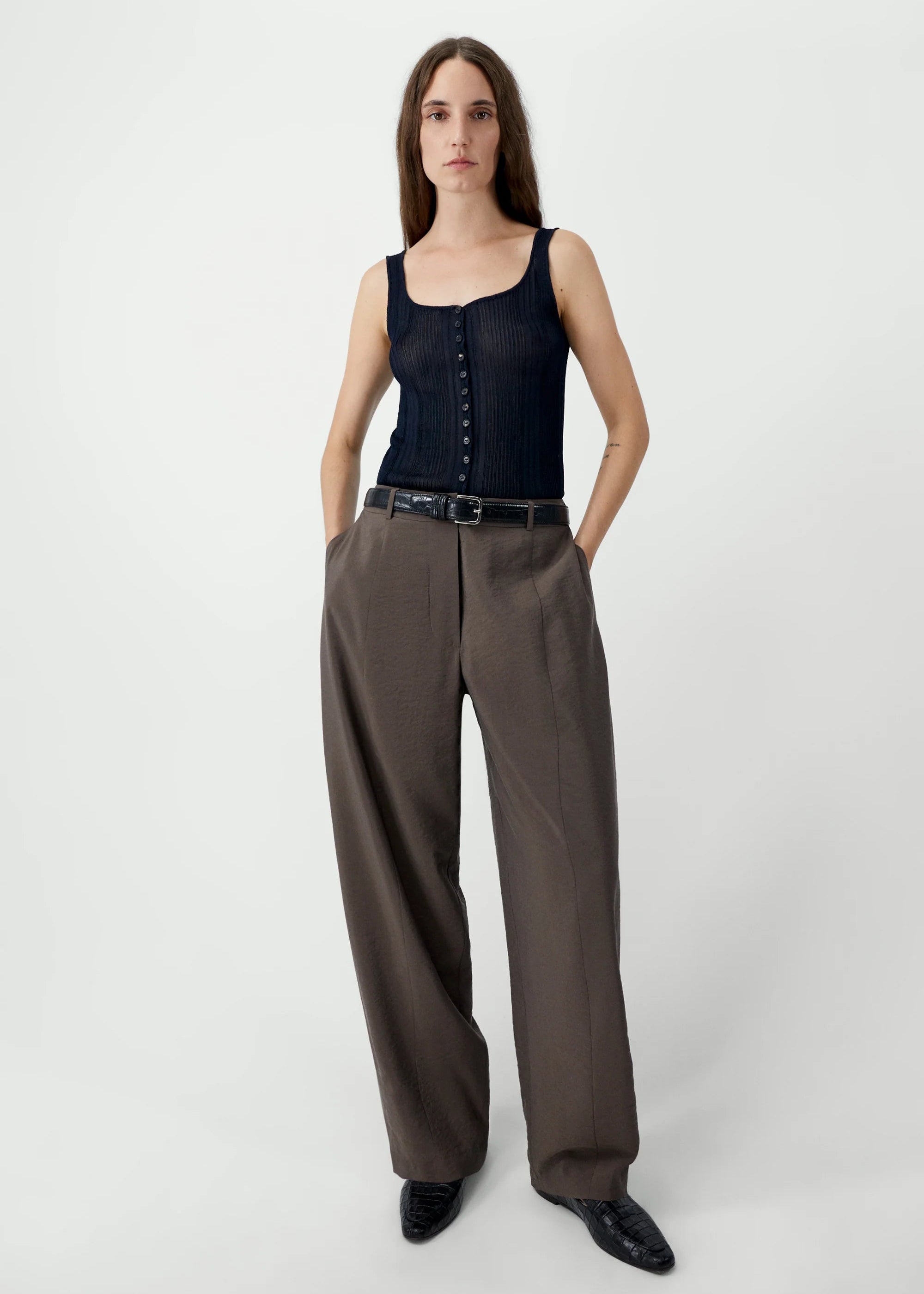 Cordera Ribbed Tank Top — Navy