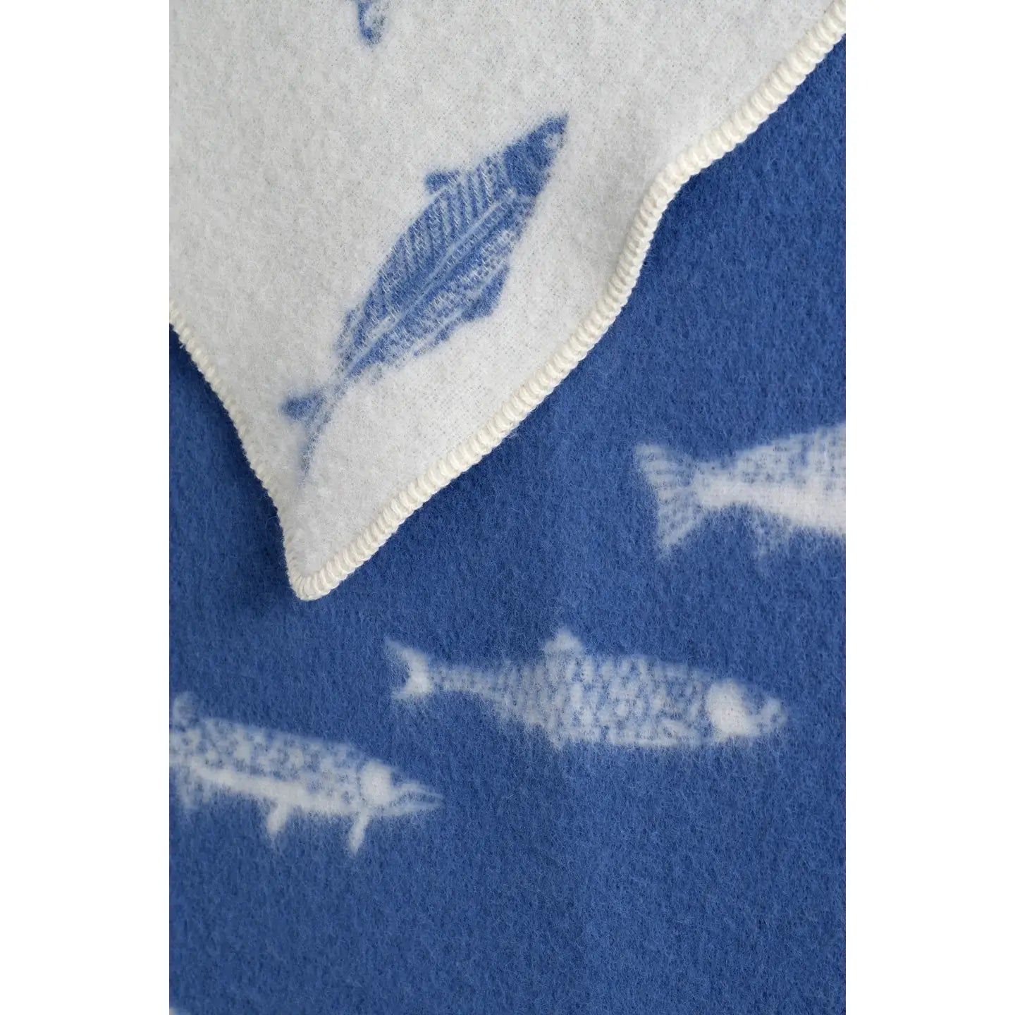 Fish // Wool Cotton Blanket // Blue