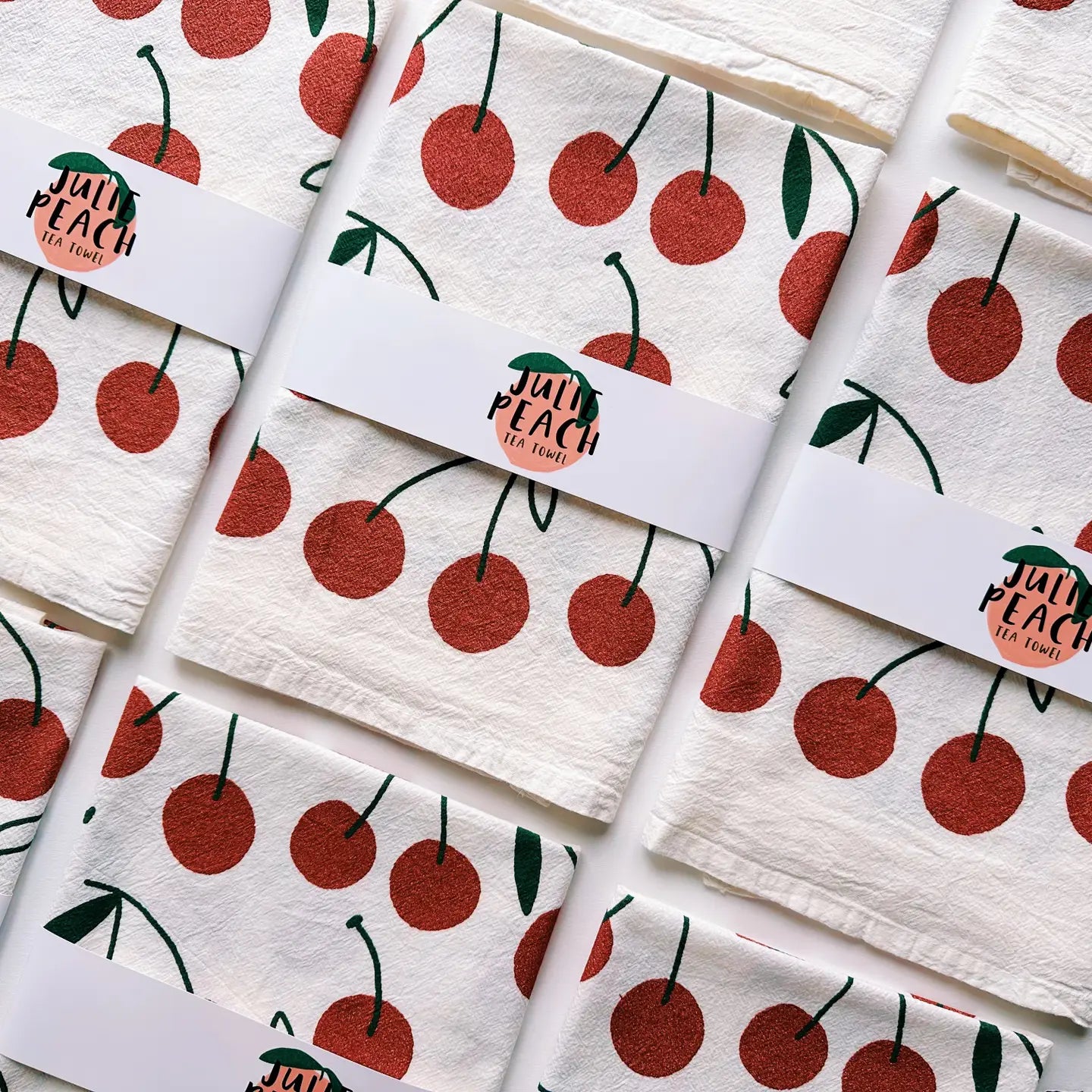 Glitter Cherries on White // Tea Towel