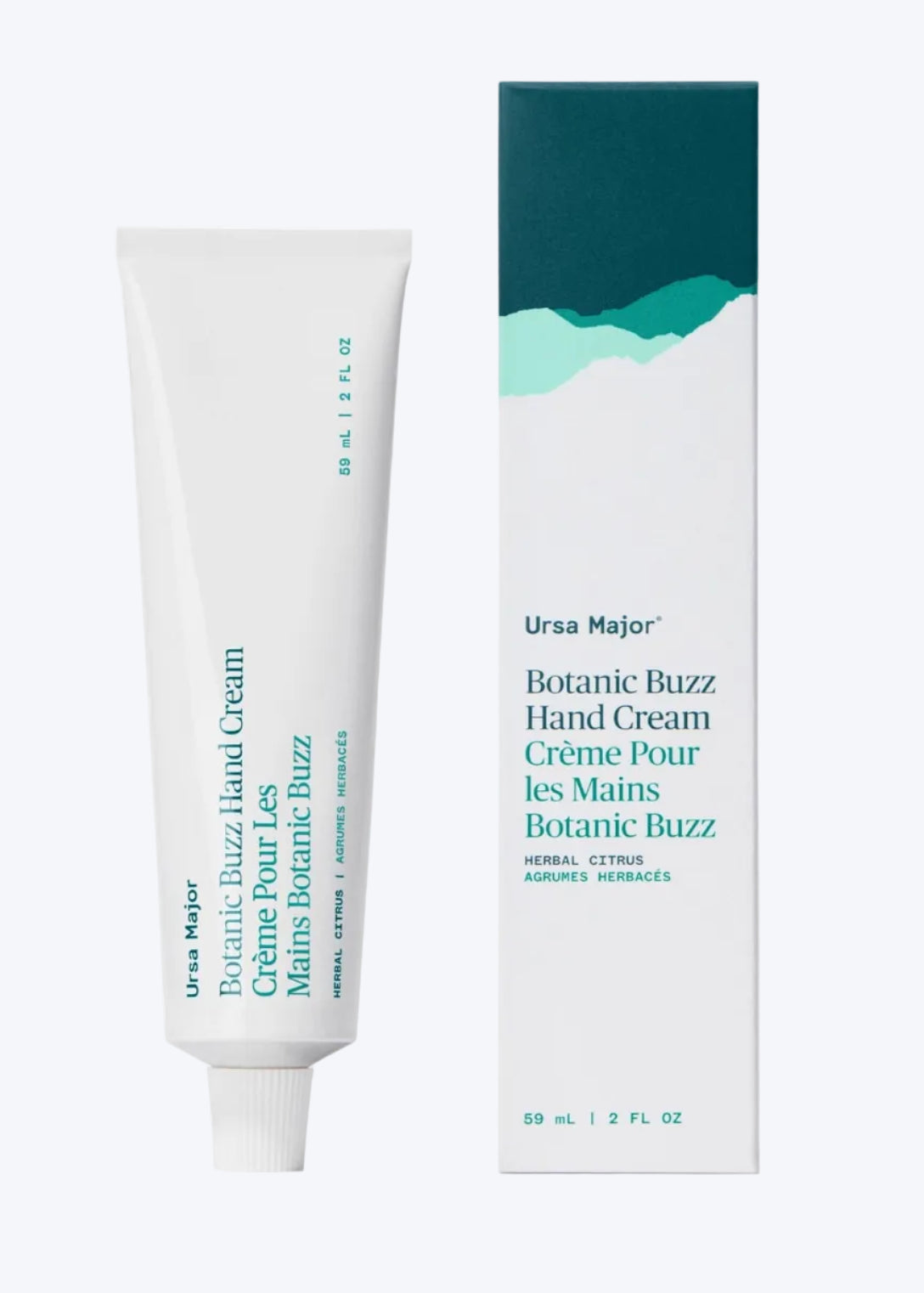 Ursa Major Botanic Buzz Hand Cream with packaging on a white background