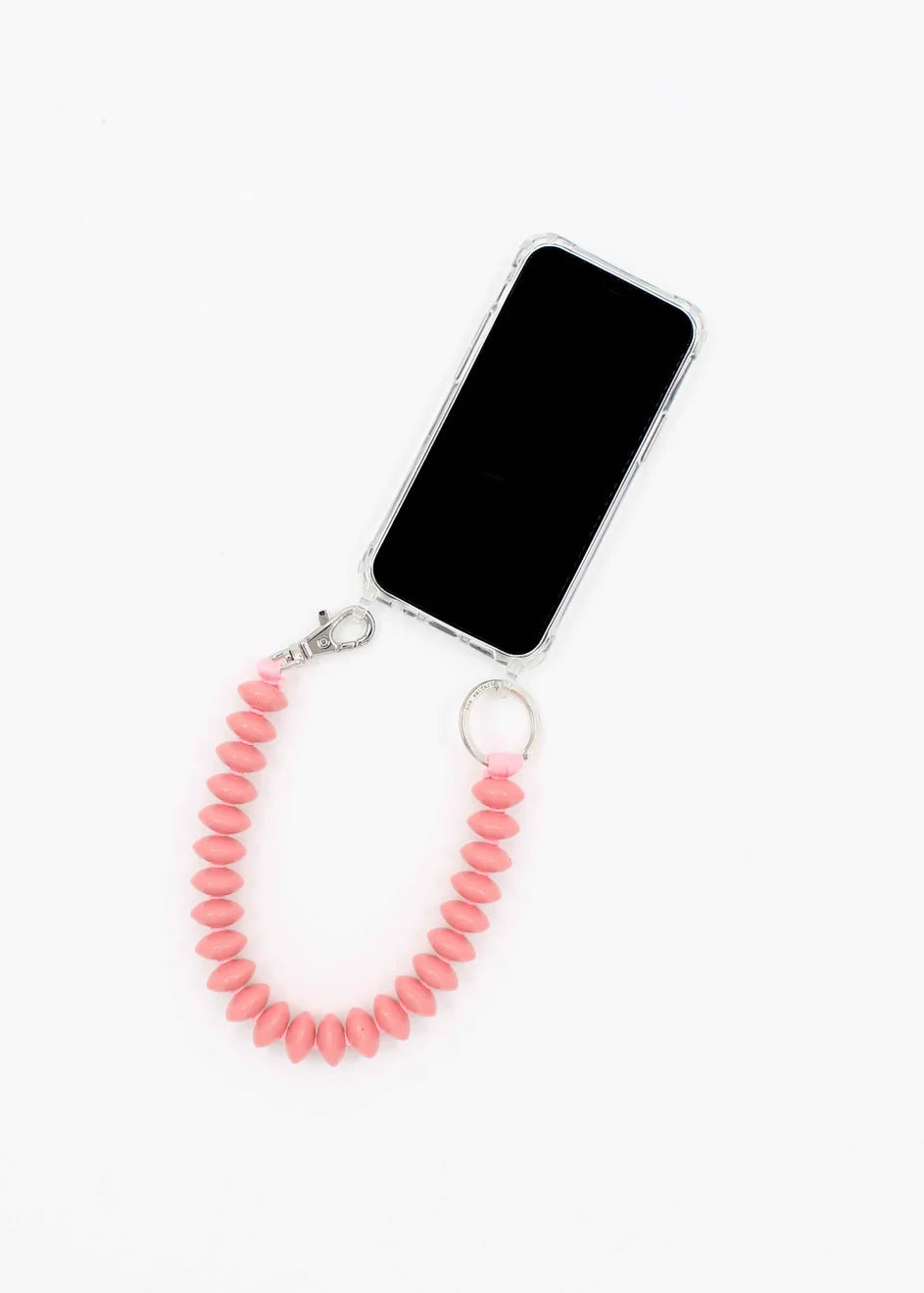 pink beaded chain with phone