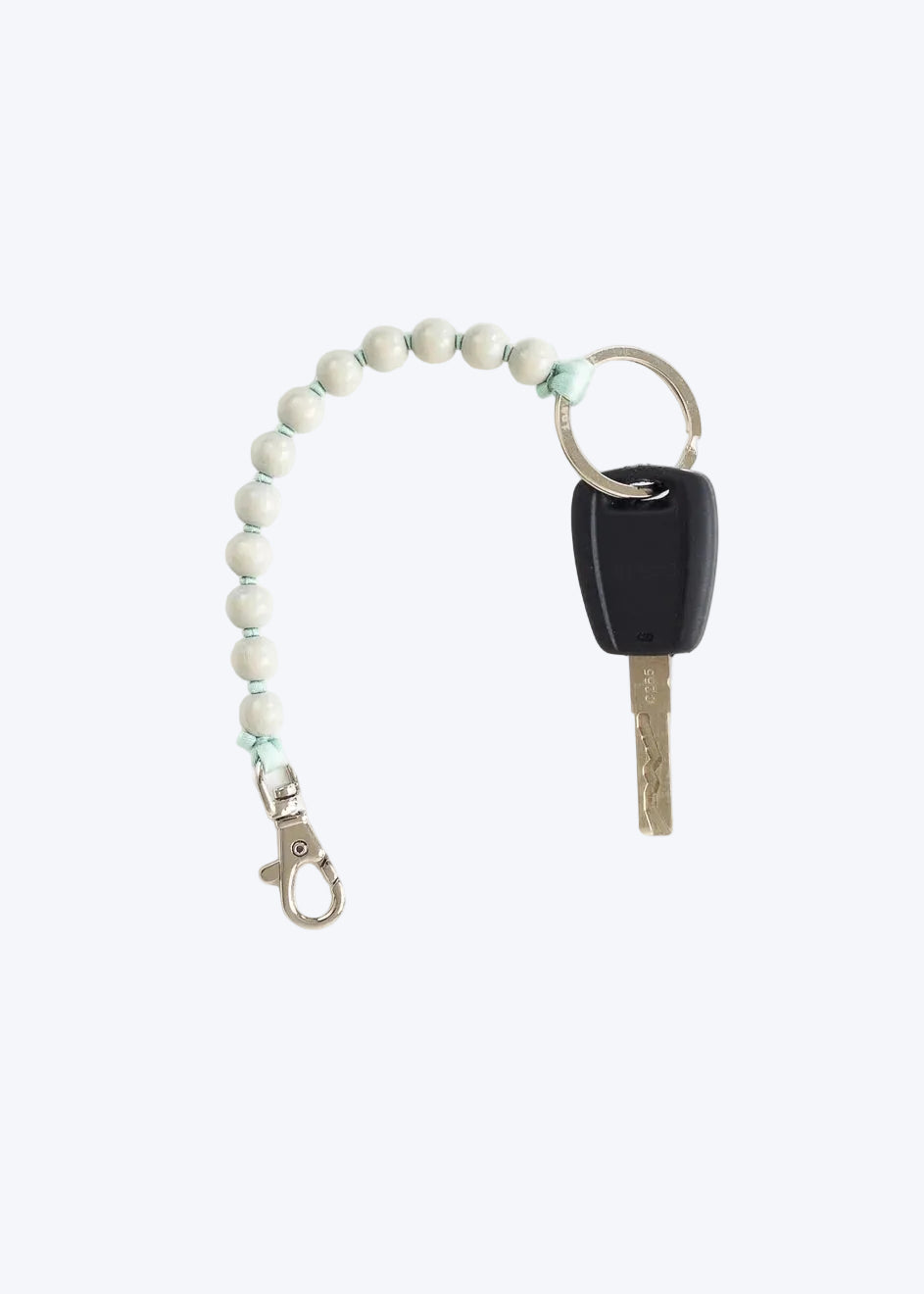 light gray beads on a salvia colored cord key chain