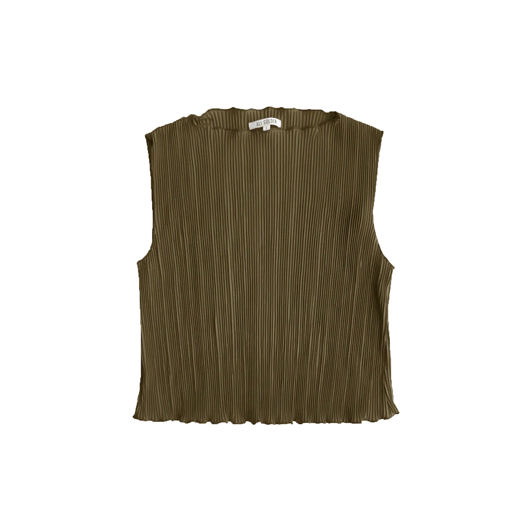High Neck Pleated Tank // Olive
