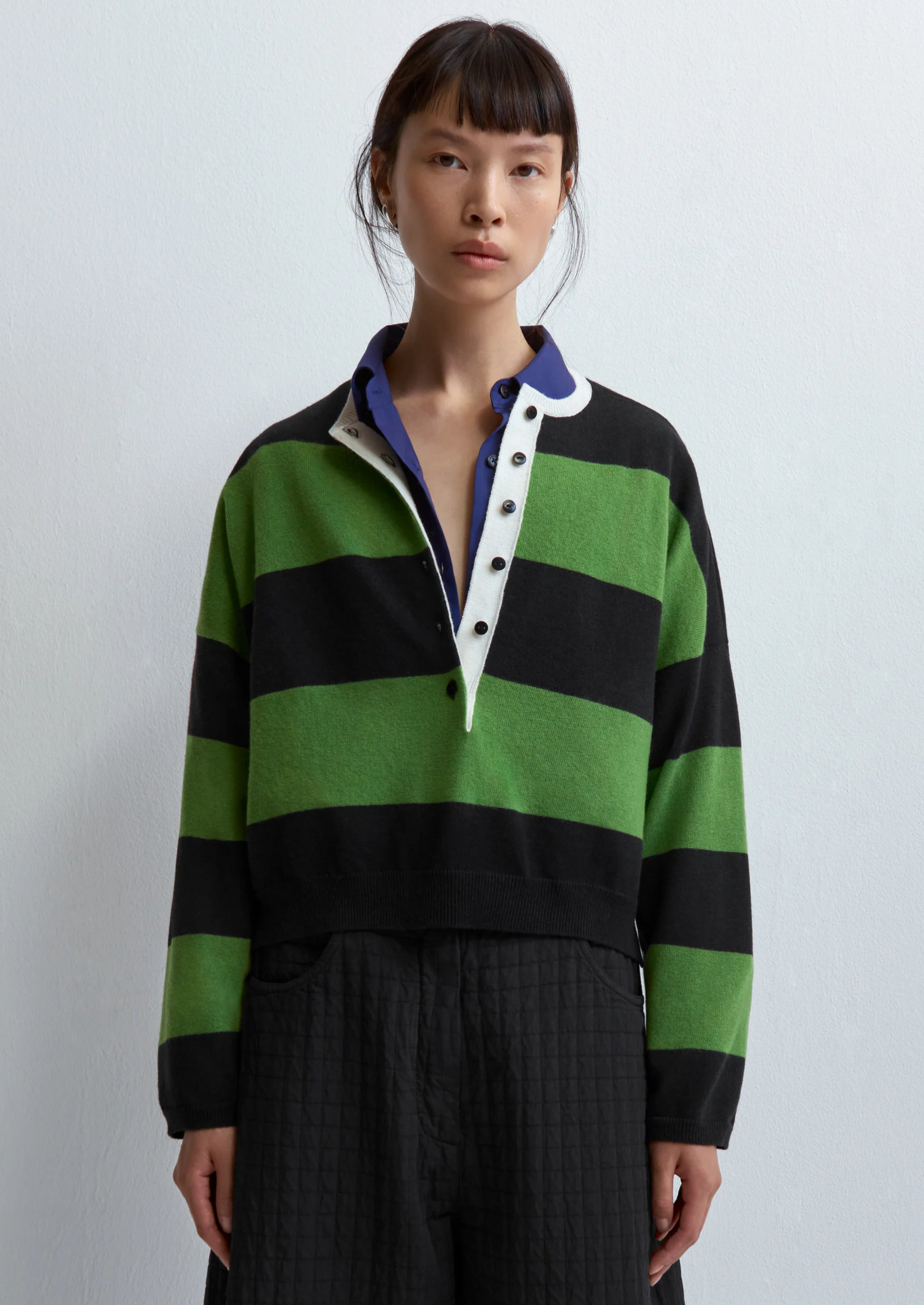 Merino Wool Striped Polo Sweater // Herba