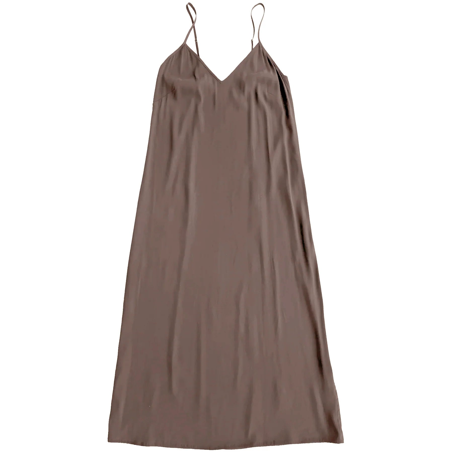 Brown slip dress on a white background