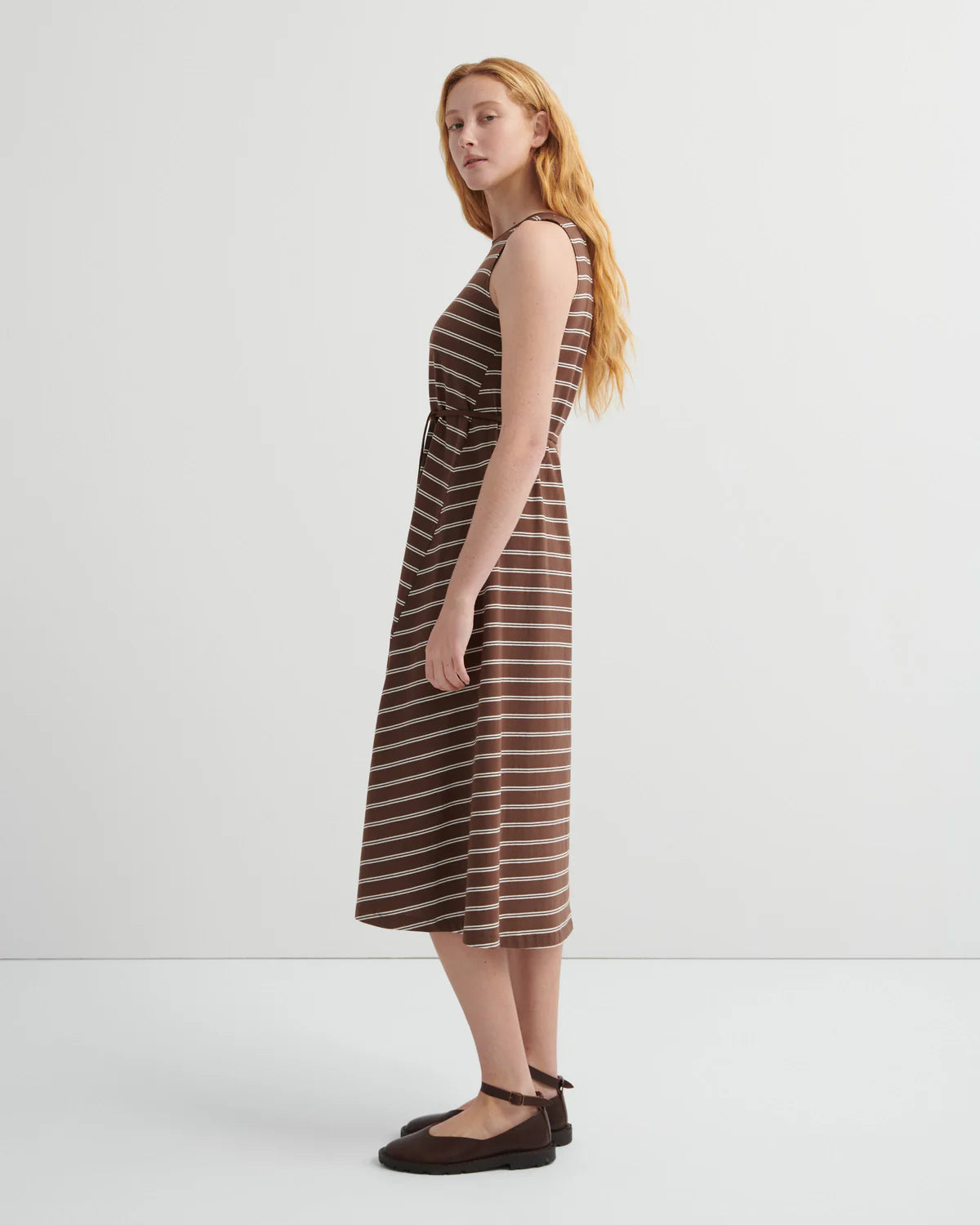 Kowtow Tank Swing Dress — Brown Stripe