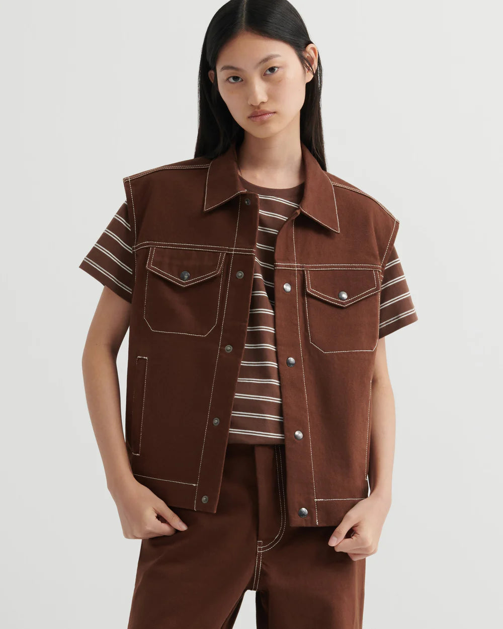 Kowtow Staple Tee — Brown Stripe
