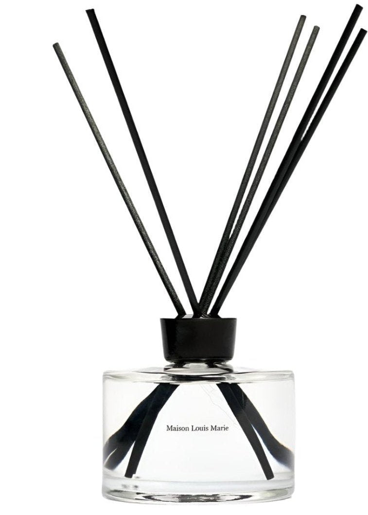 glass container with black stick diffusers